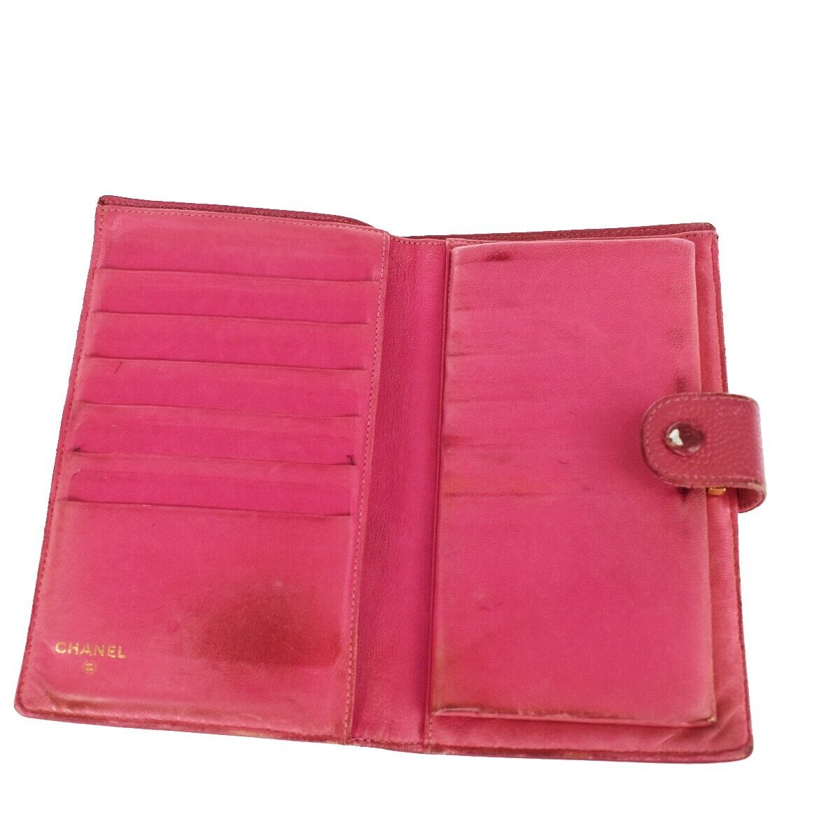 CHANEL CC Logo Long Bifold Wallet Purse Caviar Leather Pink GHW Vintage 05GA848