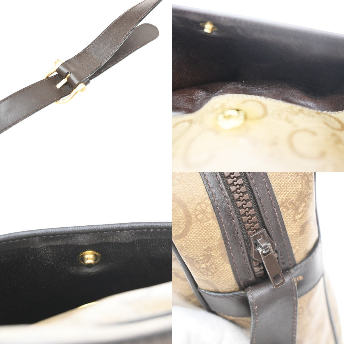 CELINE C Macadam Horse Carriage Shoulder Bag PVC Leather GHW Brown Italy 30KD149