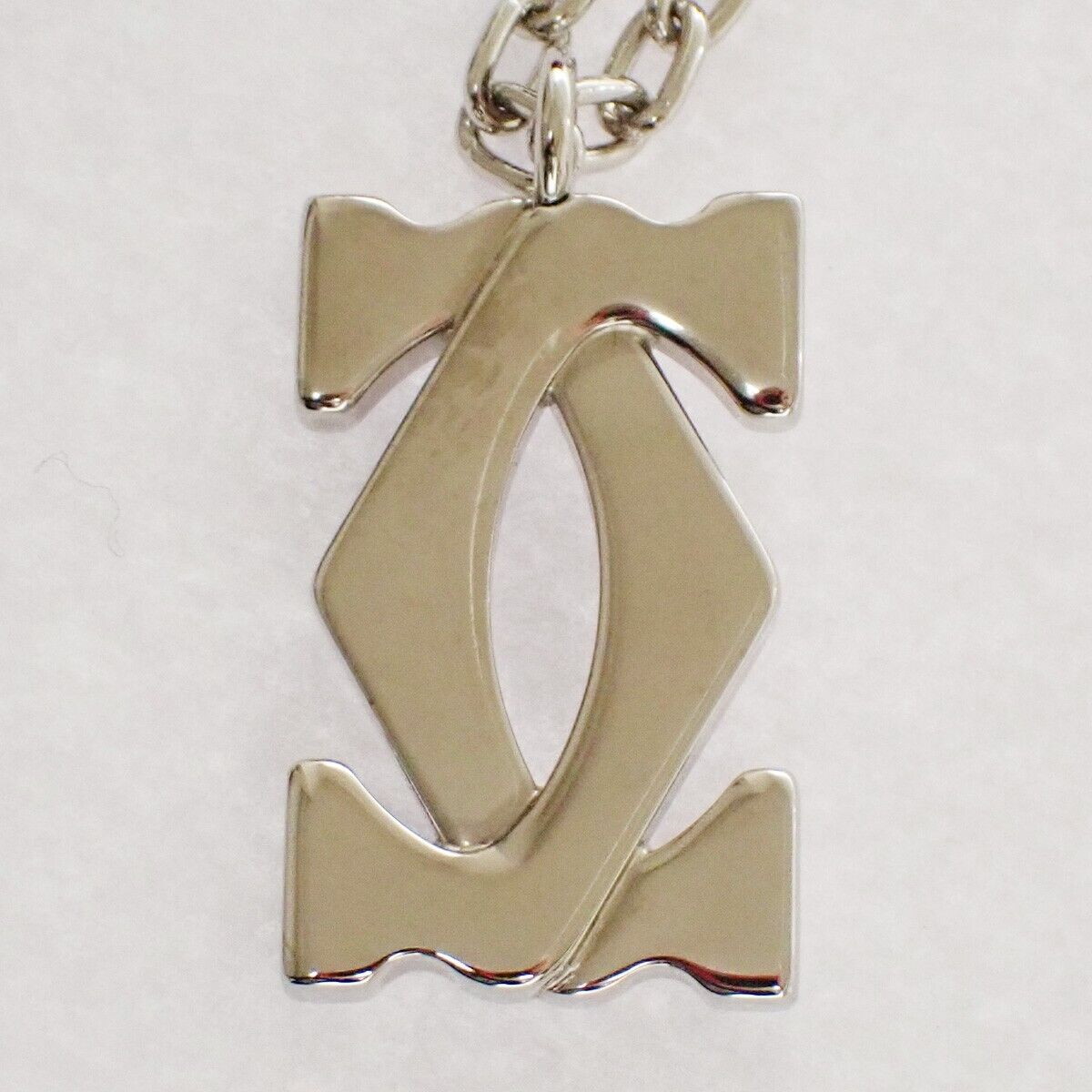 CARTIER 2C Logo Chain Necklace Top Charm  Key Ring Silver ACCESSORY 01SH128