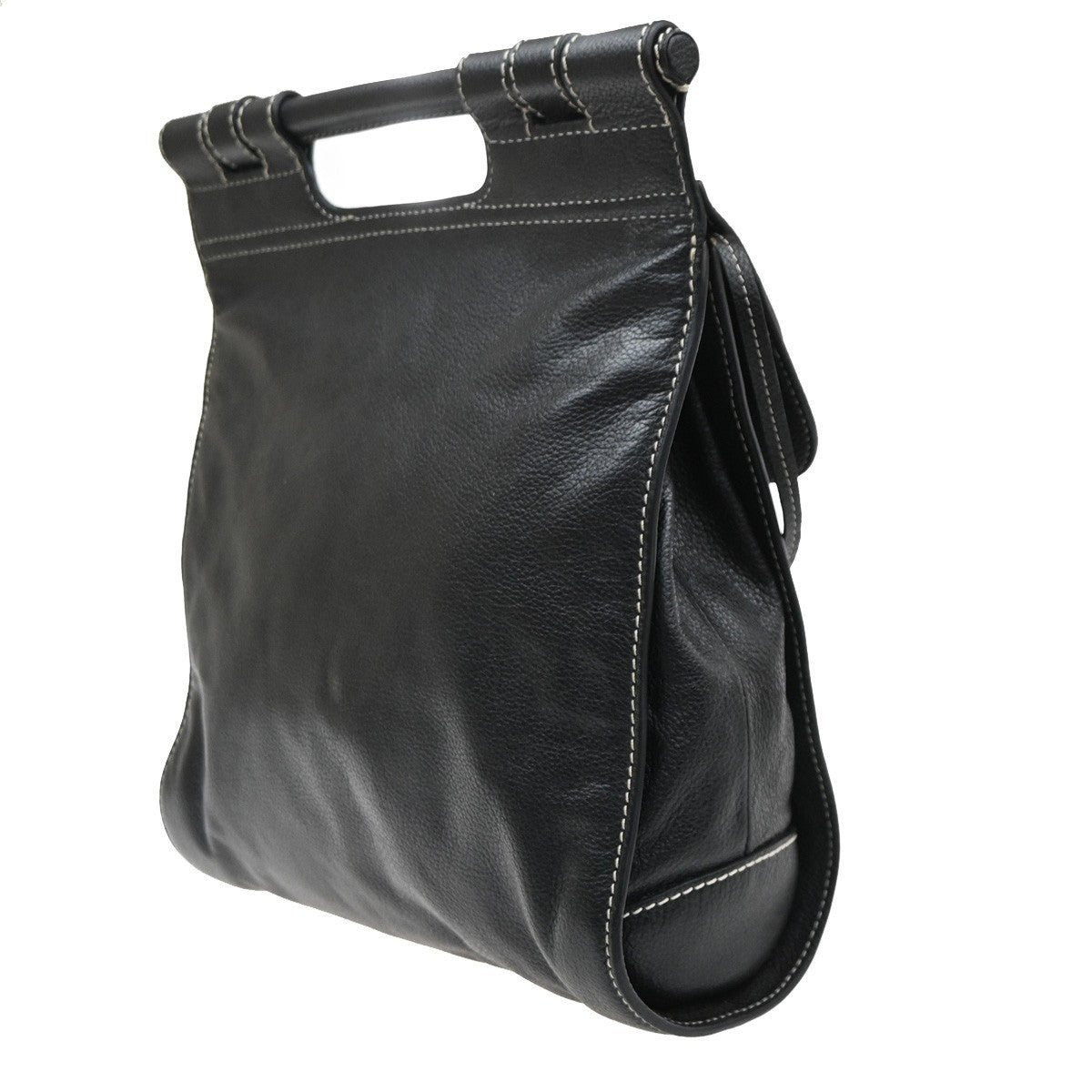 LOEWE Logo 2way Crossbody Shoulder Hand Bag Leather Black GHW 77MA633