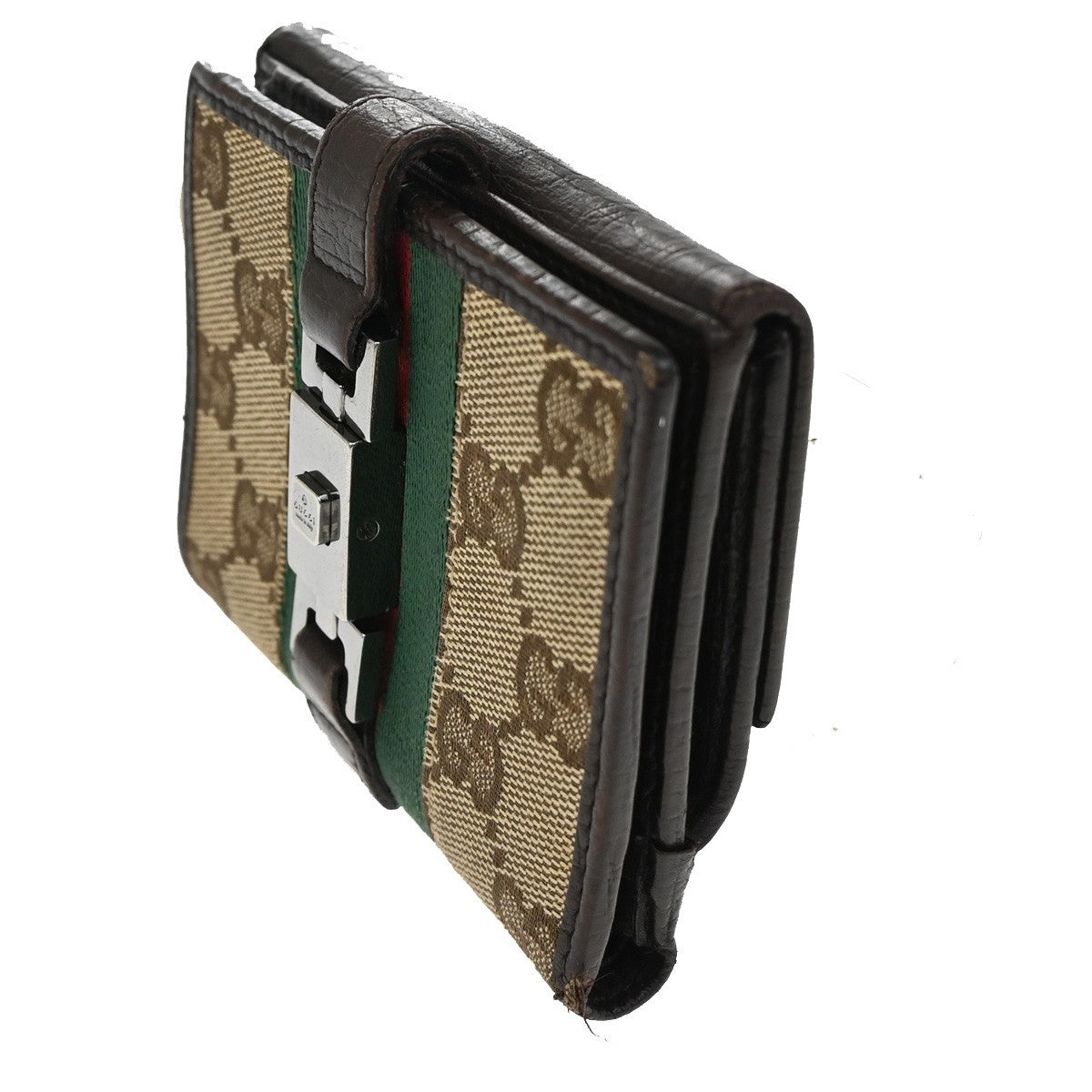 GUCCI Sherry GG Pattern Bifold Wallet Canvas Leather Brown Beige SHW 07TA156