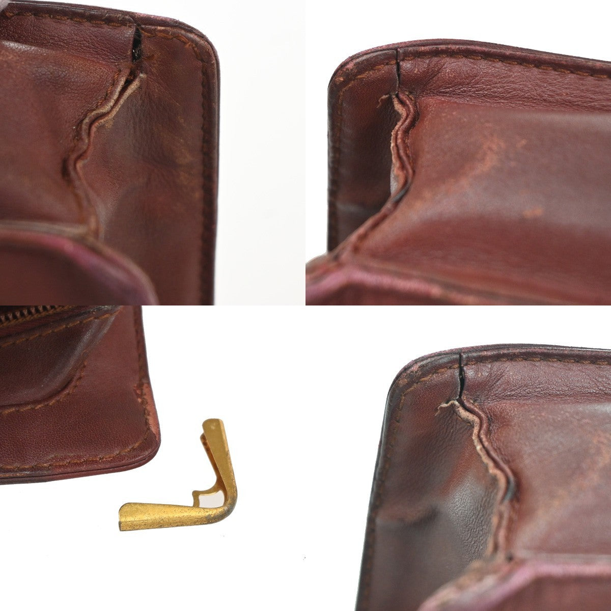 Cartier Logo Must Line 2set Clutch Hand Bag Leather Burgundy Red 07CA861