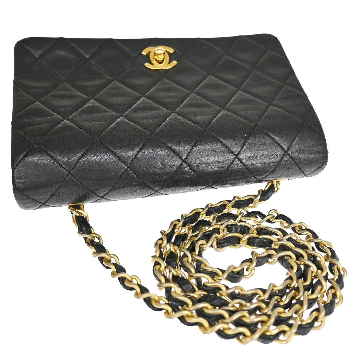 CHANEL CC Mini Matelasse Full Flap Chain Shoulder Bag Leather Black GHW 645LC499