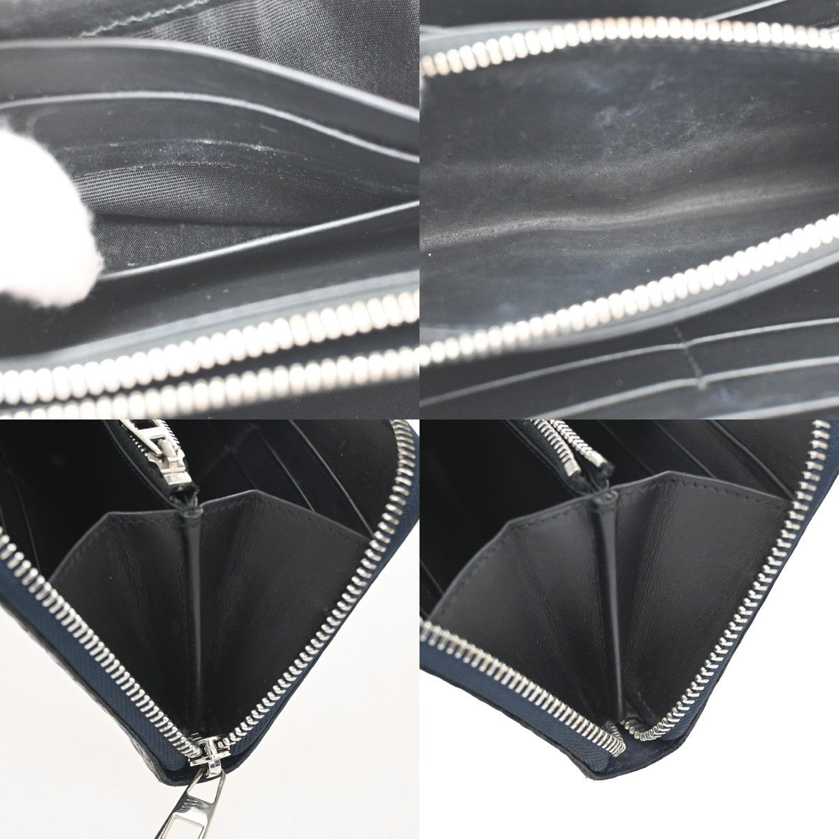 LOEWE Logo Anagram Repeat Long Zipper Wallet Embossed Leather Blue Navy 61KD063