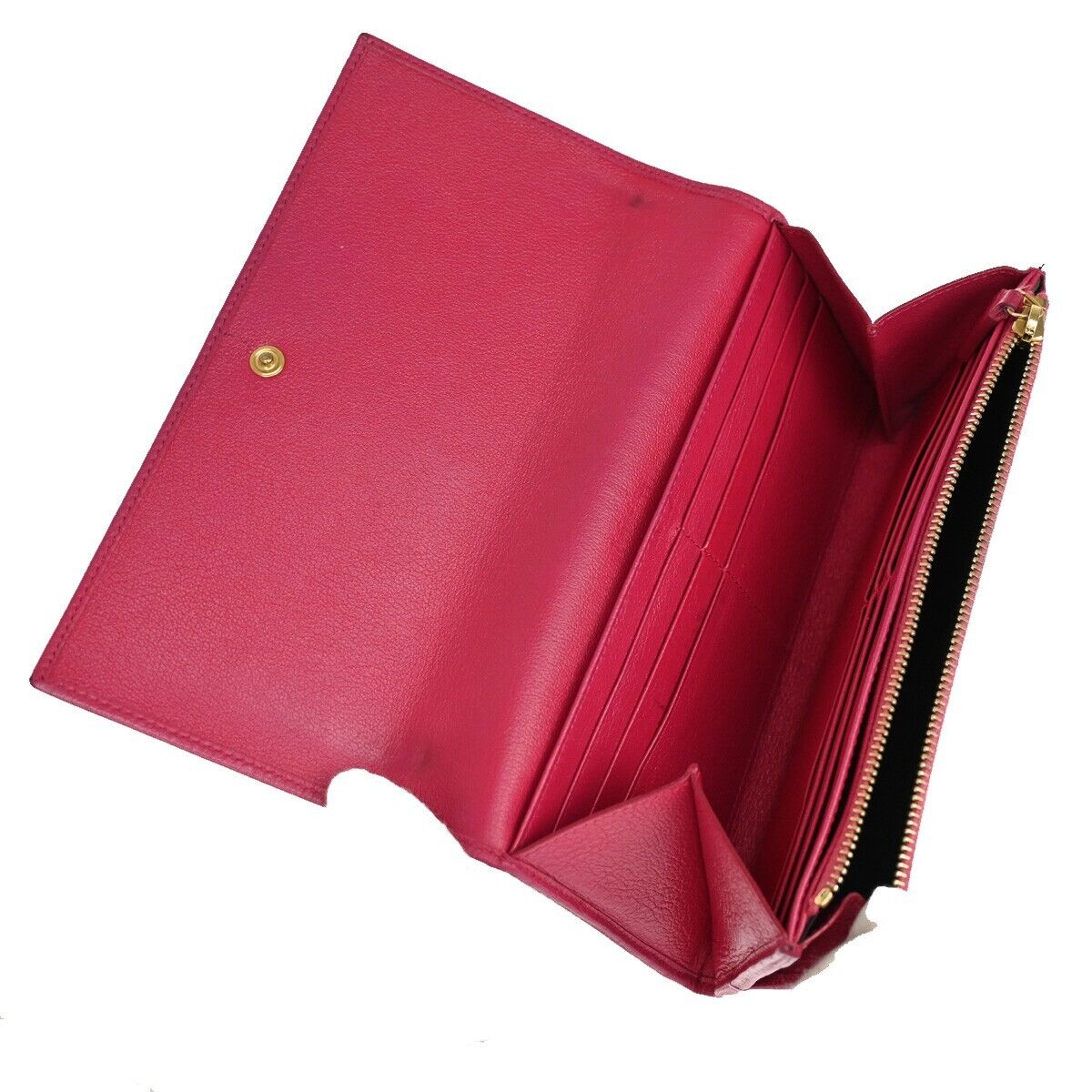 YVES SAINT LAURENT YSL Logo Long Zipper Wallet Purse Leather Pink 66SH355