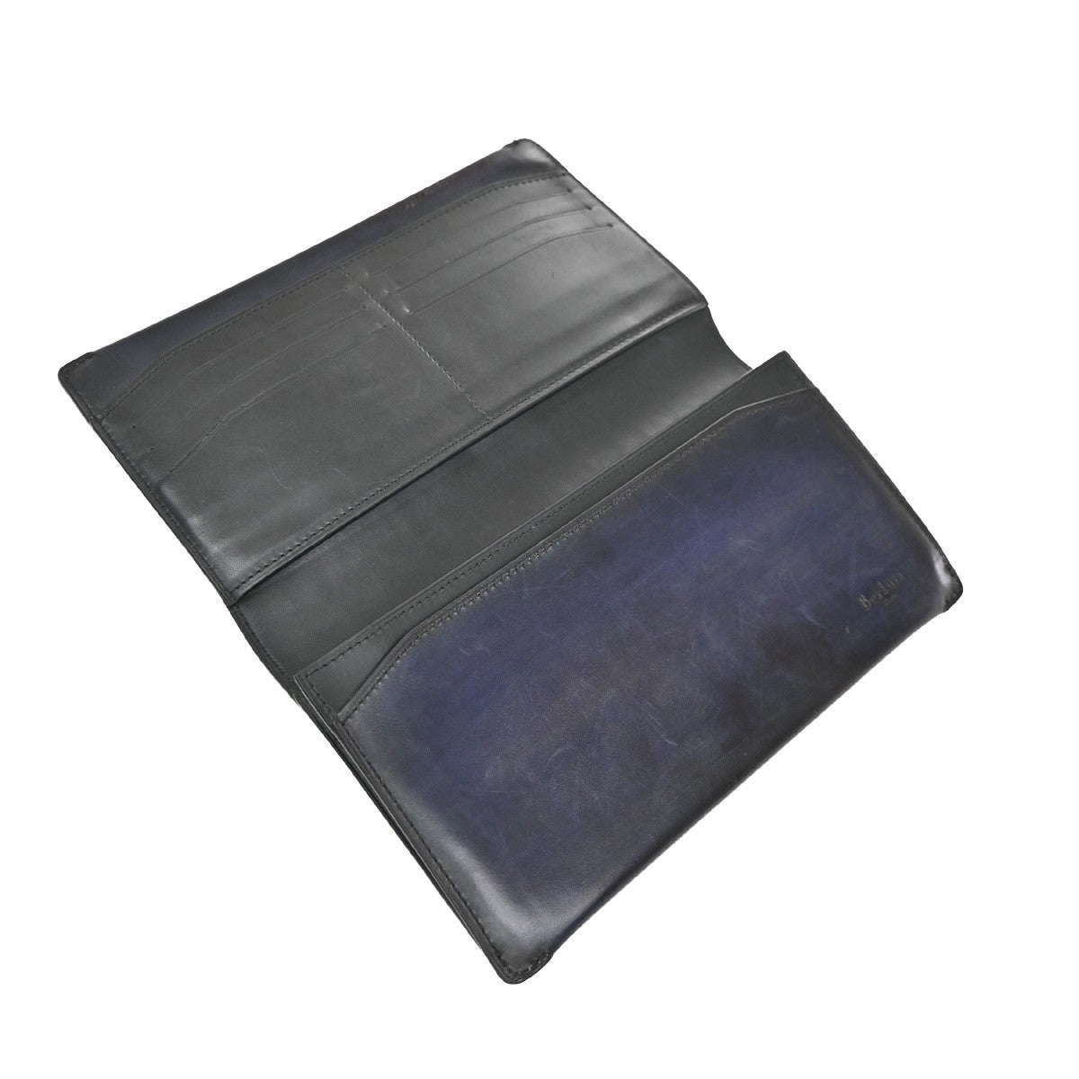 BERLUTI Itauba Scritto Calligraphy Long Bifold Wallet Leather Navy Blue 34EG139