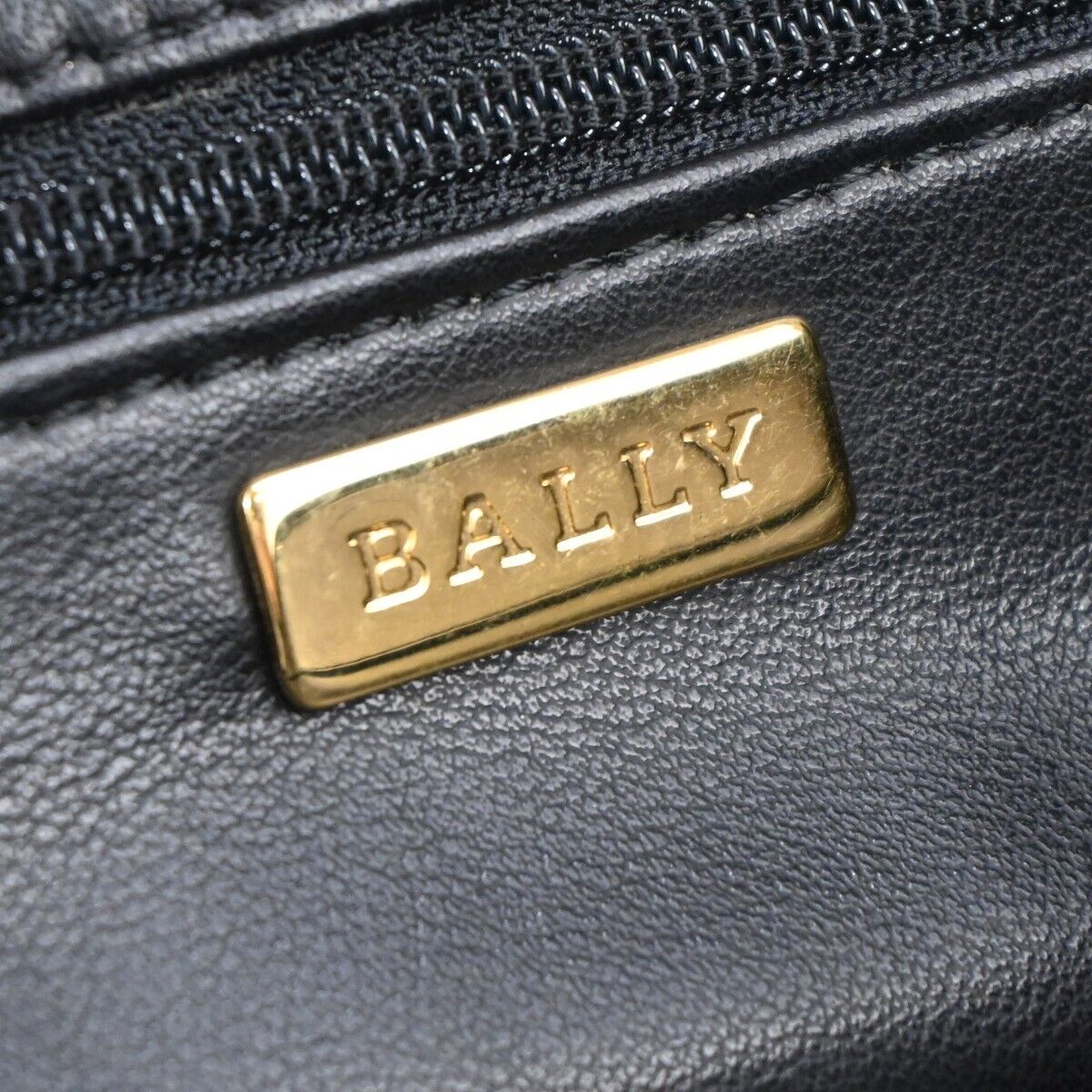 BALLY B Logo Fringe Tassel Shoulder Hand Bag Leather Black Gold-Plated 02EA083