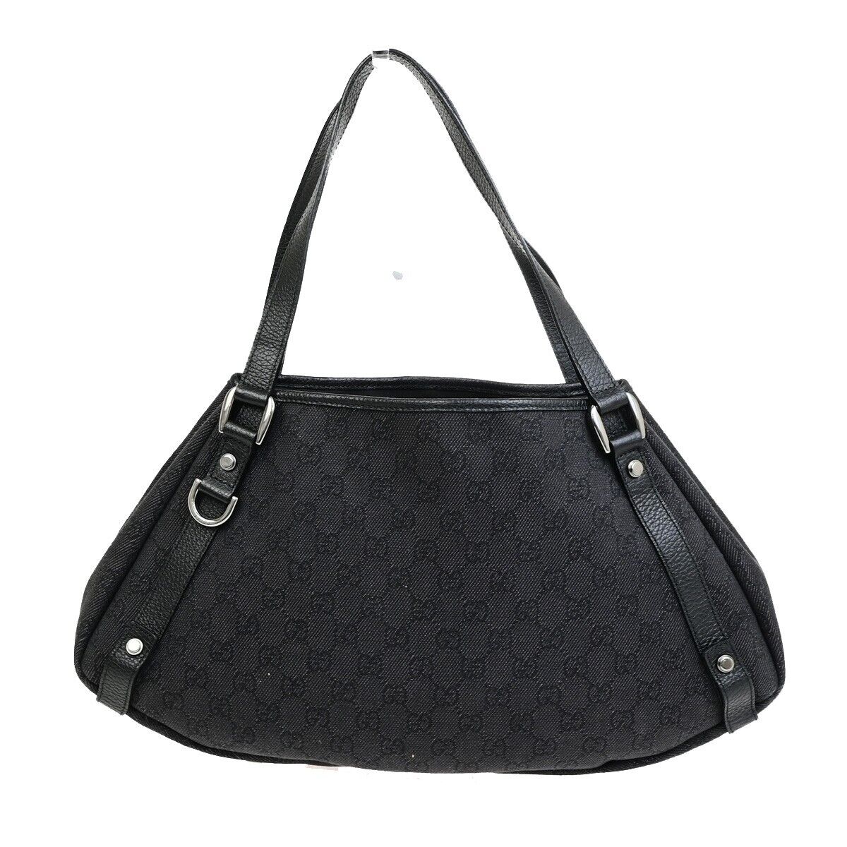 GUCCI Logo GG Pattern Shoulder Tote Bag Canvas Leather Black Italy 76FB351