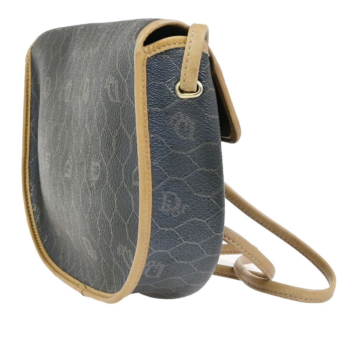 CHRISTIAN DIOR Logos Honeycomb Shoulder Bag PVC Leather Brown Gold 65EC892