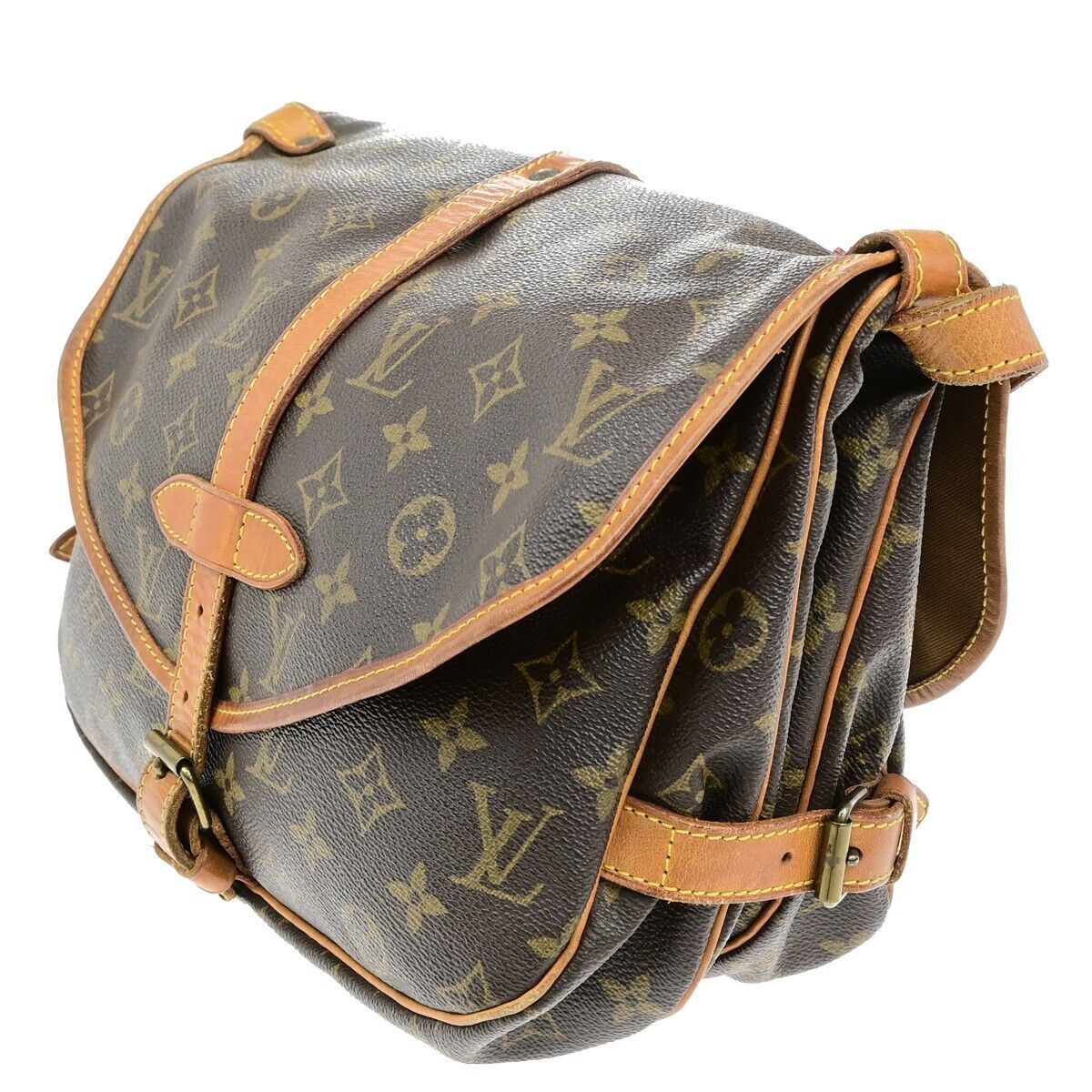 LOUIS VUITTON Logo Saumur 30 Shoulder Bag Monogram Leather Brown M42256 76EE027