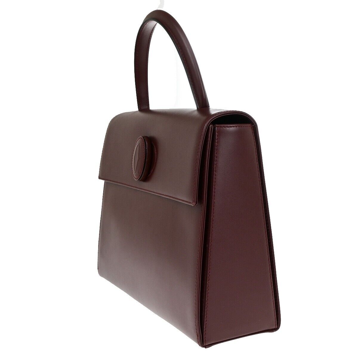 CARTIER 2C Logos Hand Bag Leather Burgundy Gold-Plated Made In Italy 76RK751
