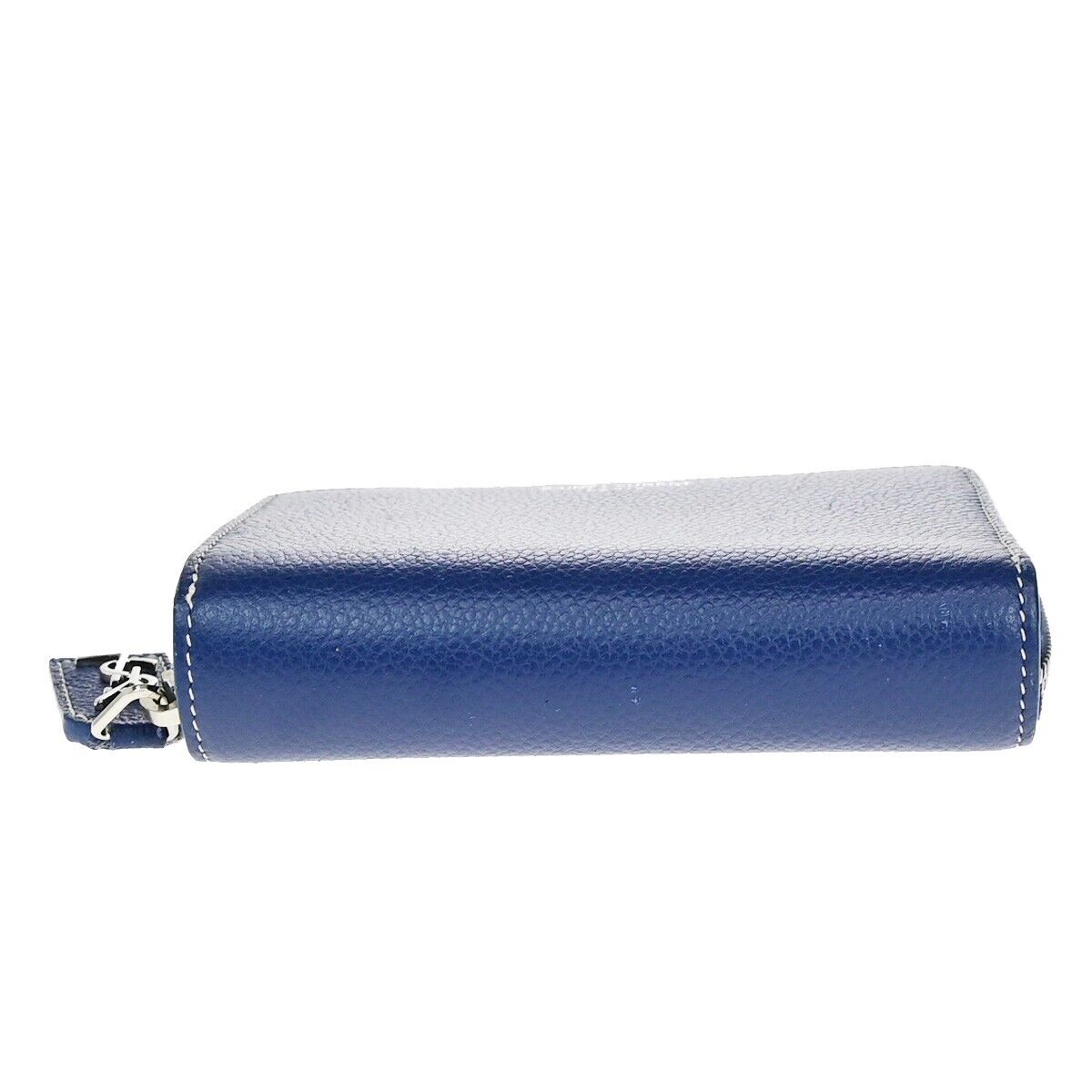 SAINT LAURENT Logo Bifold Wallet Purse Leather Blue SHW Made in Italy 65EB003