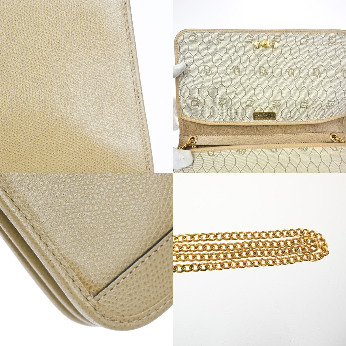 CHRISTIAN DIOR CD Logo Flap Chain Shoulder Hand Bag Leather Beige France 63MA475