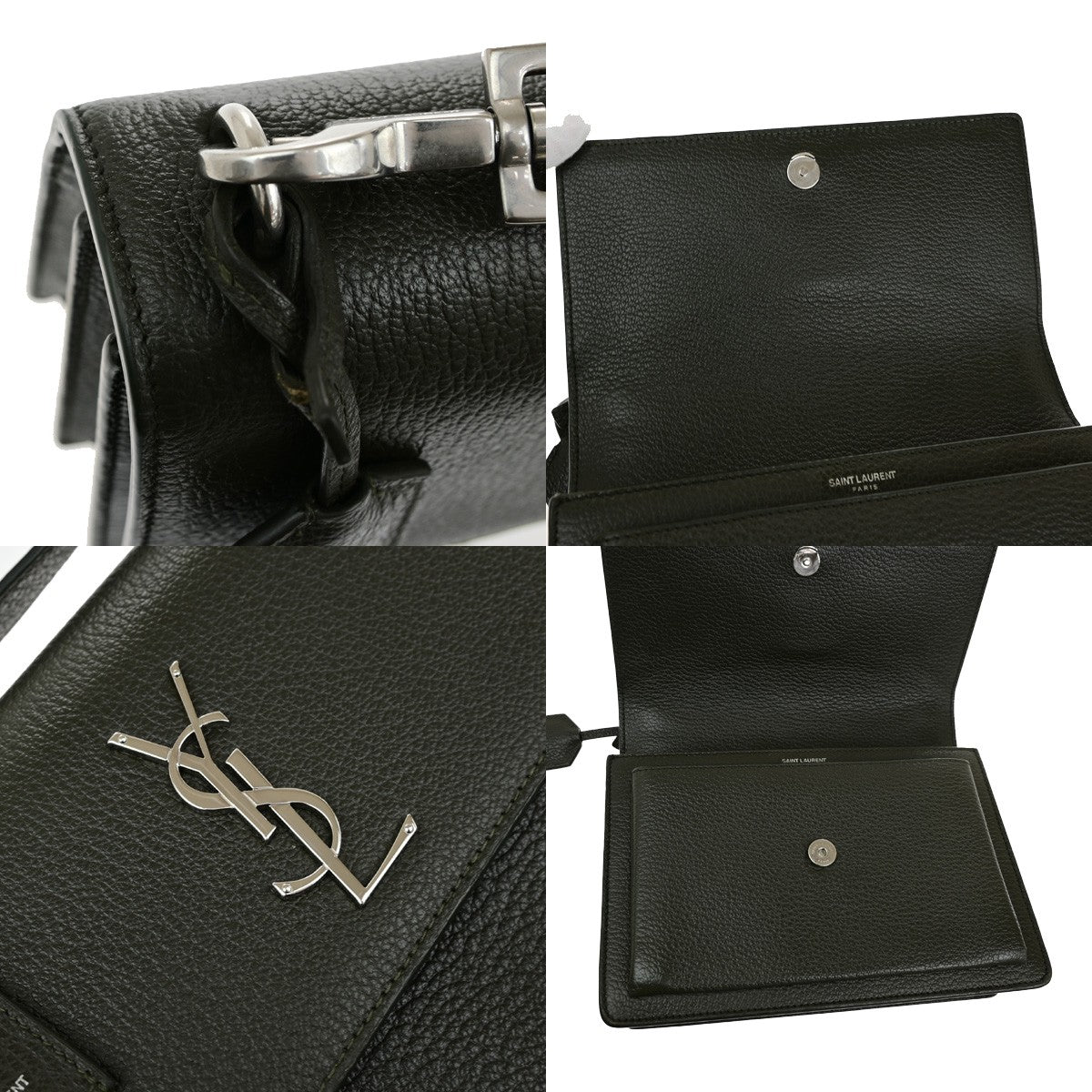 SAINT LAURENT Logo Sunset Medium Shoulder Bag Leather Gray SHW Italy 628RL071
