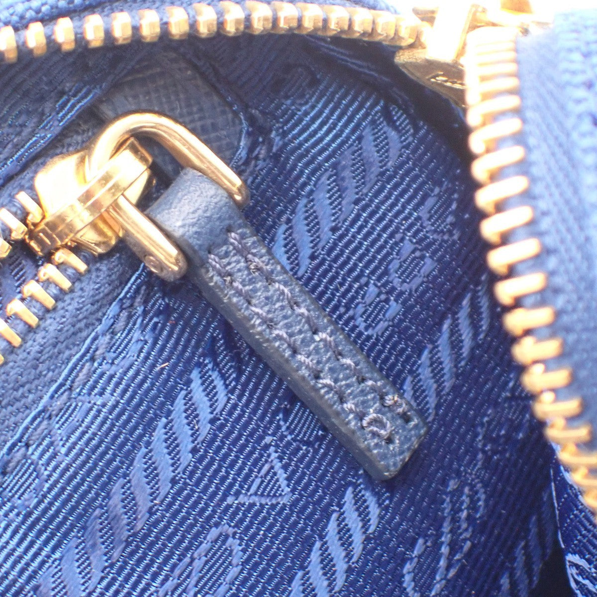 PRADA LOGO Mini Pouch Bag Canvas Blue Gold Italy 63AA135