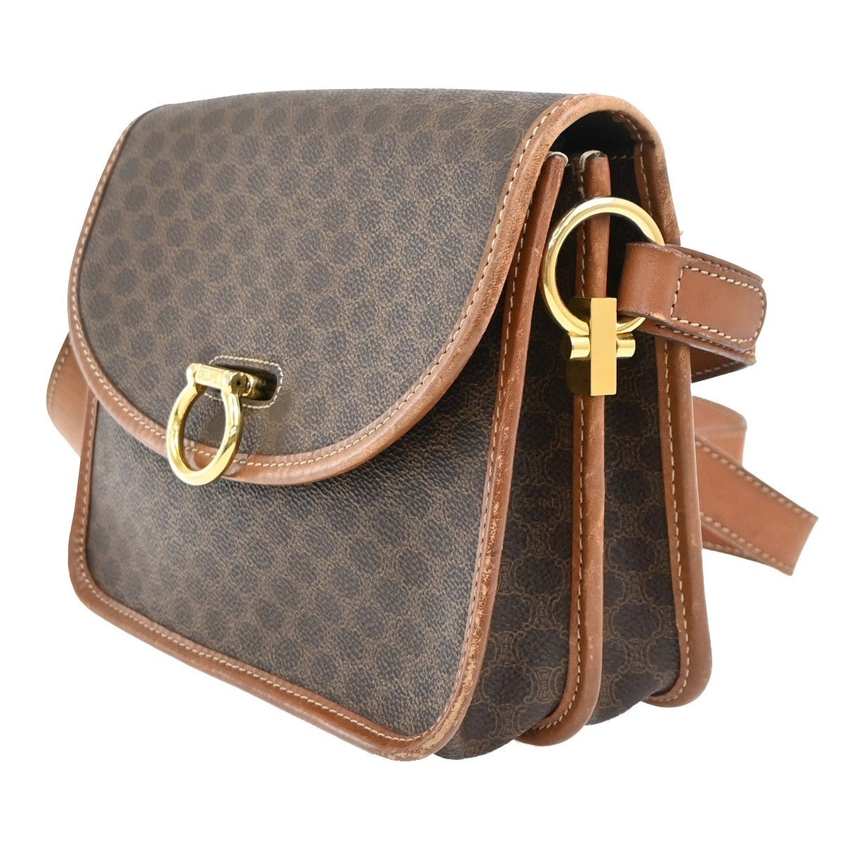 CELINE Logo Macadam Pattern Shoulder Bag PVC Leather Brown GHW Italy 62KP342
