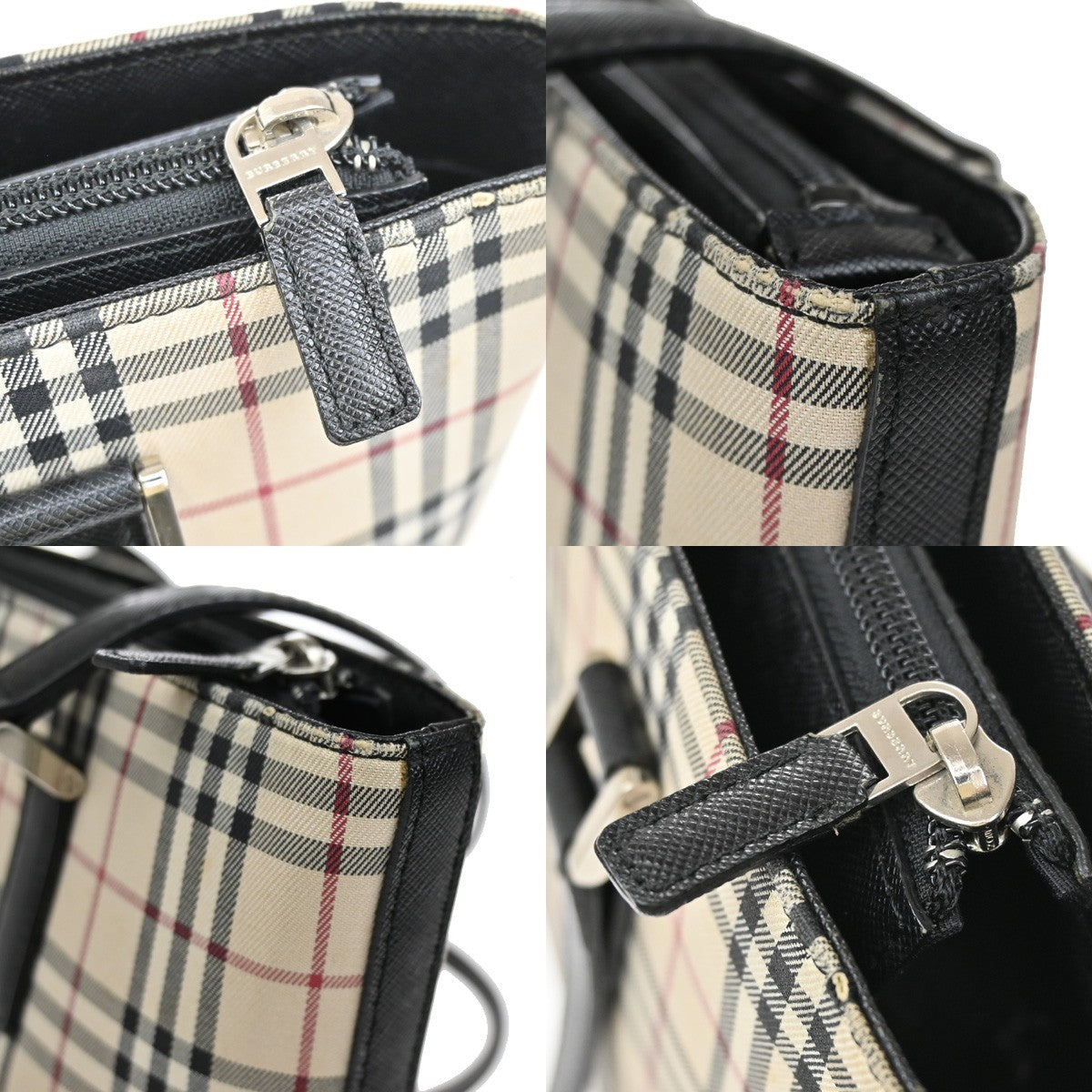 BURBERRY Logo Nova Check Shoulder Tote Bag Canvas Leather Beige Black 83RL399