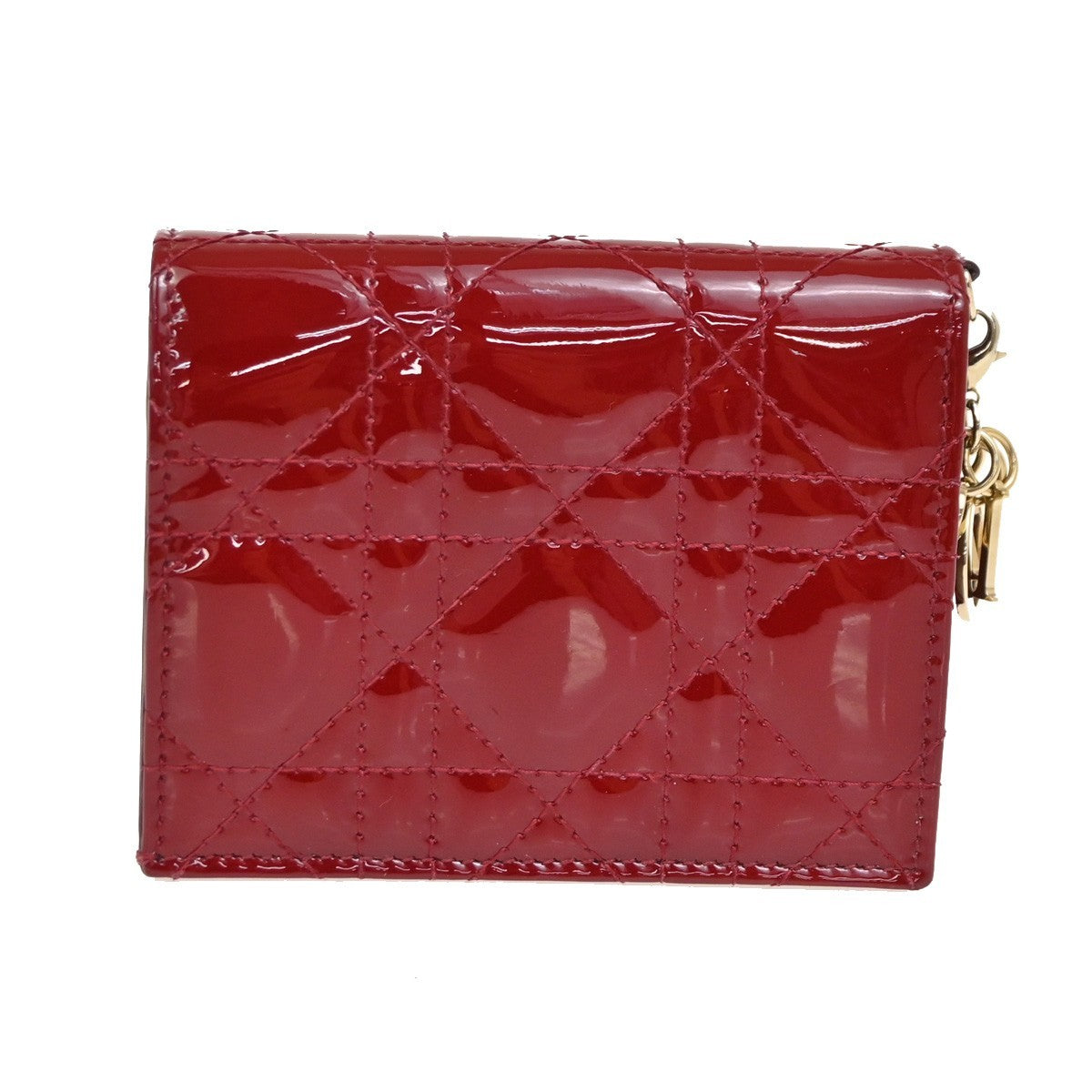 CHRISTIAN DIOR Cannage Mini Lady Dior Gardenia Wallet Patent Leather Red 80RL584