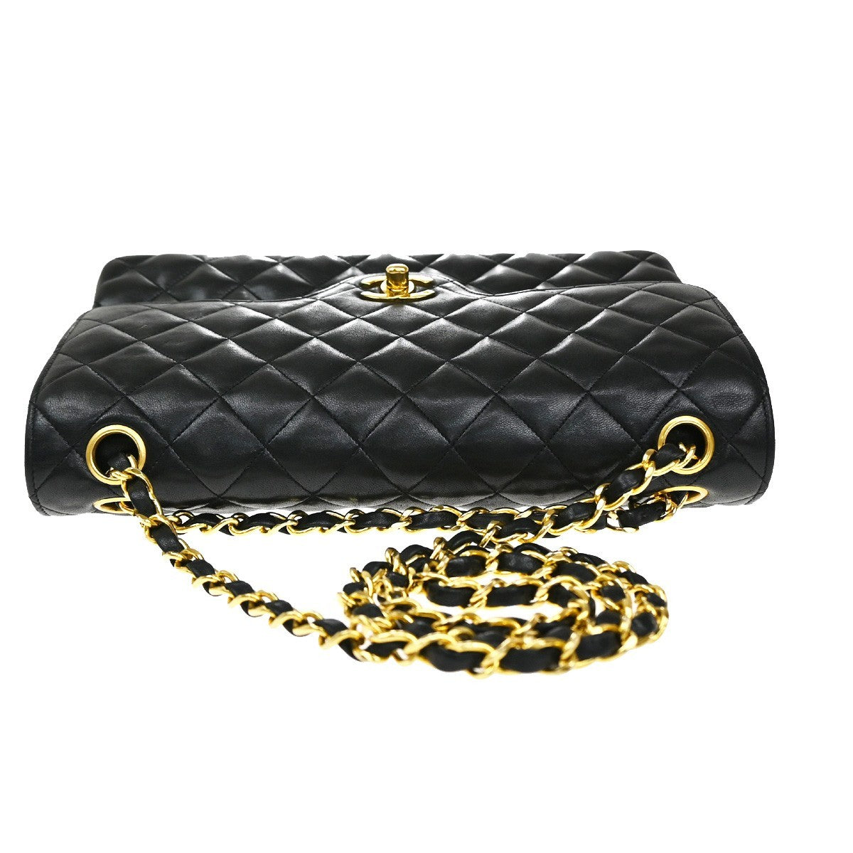 CHANEL CC Matelasse 25 Double Flap Chain Shoulder Bag Leather Black GHW 357RL460