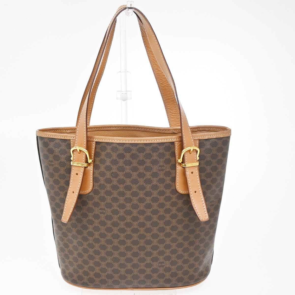 CELINE Logo Macadam Pattern Shoulder Bag PVC Leather Brown GHW Italy 35ZA281