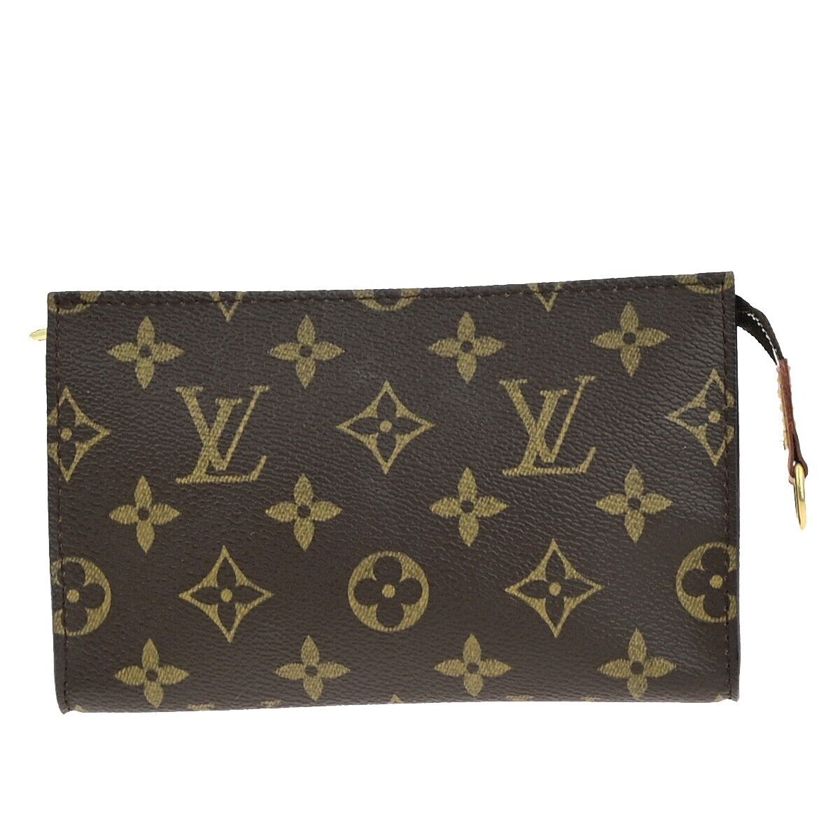 LOUIS VUITTON LV Logo Bucket PM Pouch Bag Monogram Leather Brown Gold 63ED255