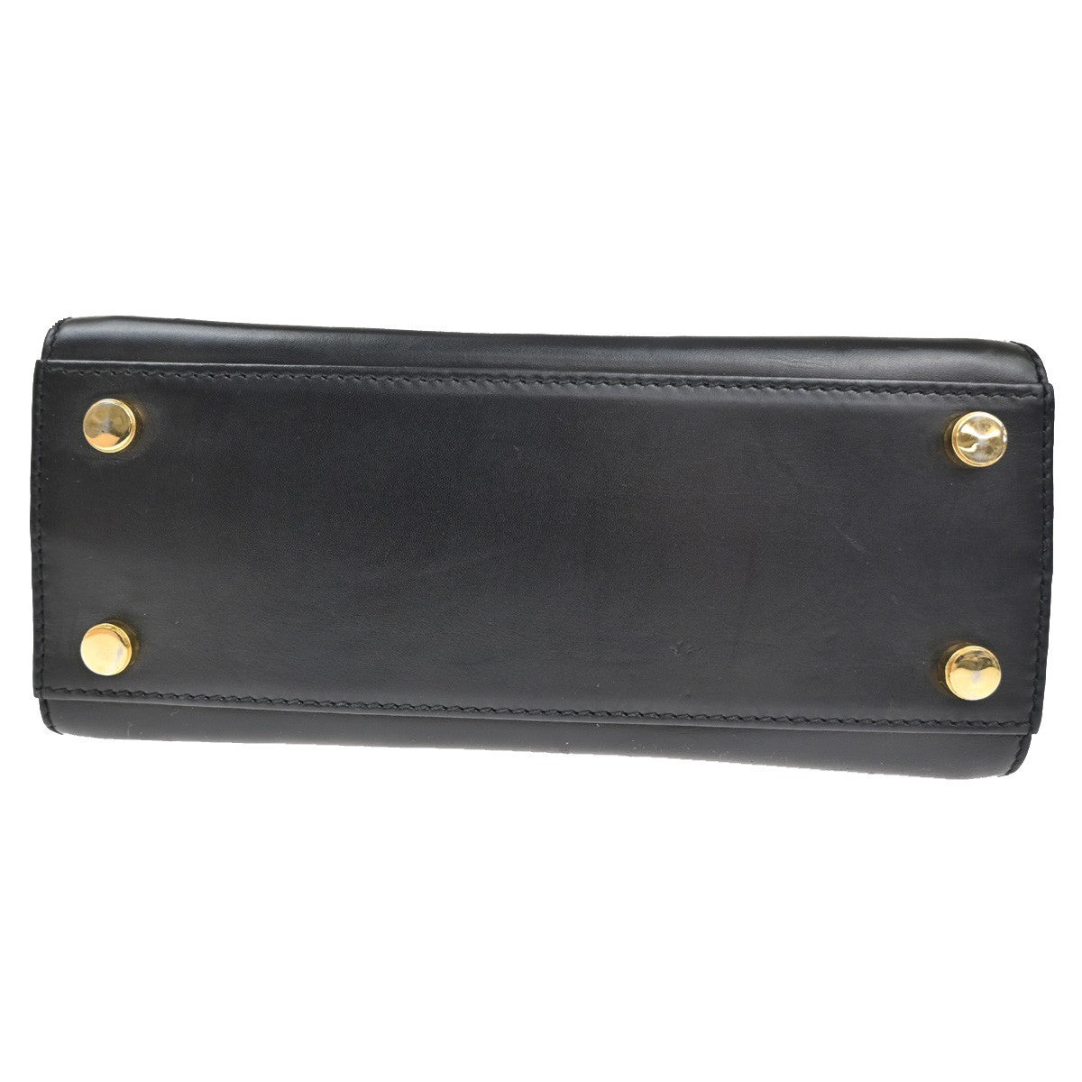 SALVATORE FERRAGAMO Gancini Hand Bag Leather Gold Black Italy 80TA466