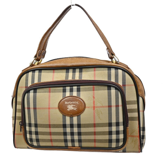BURBERRYS Logo Nova Check Hand Bag Canvas Leather Beige Brown GHW 08CA549