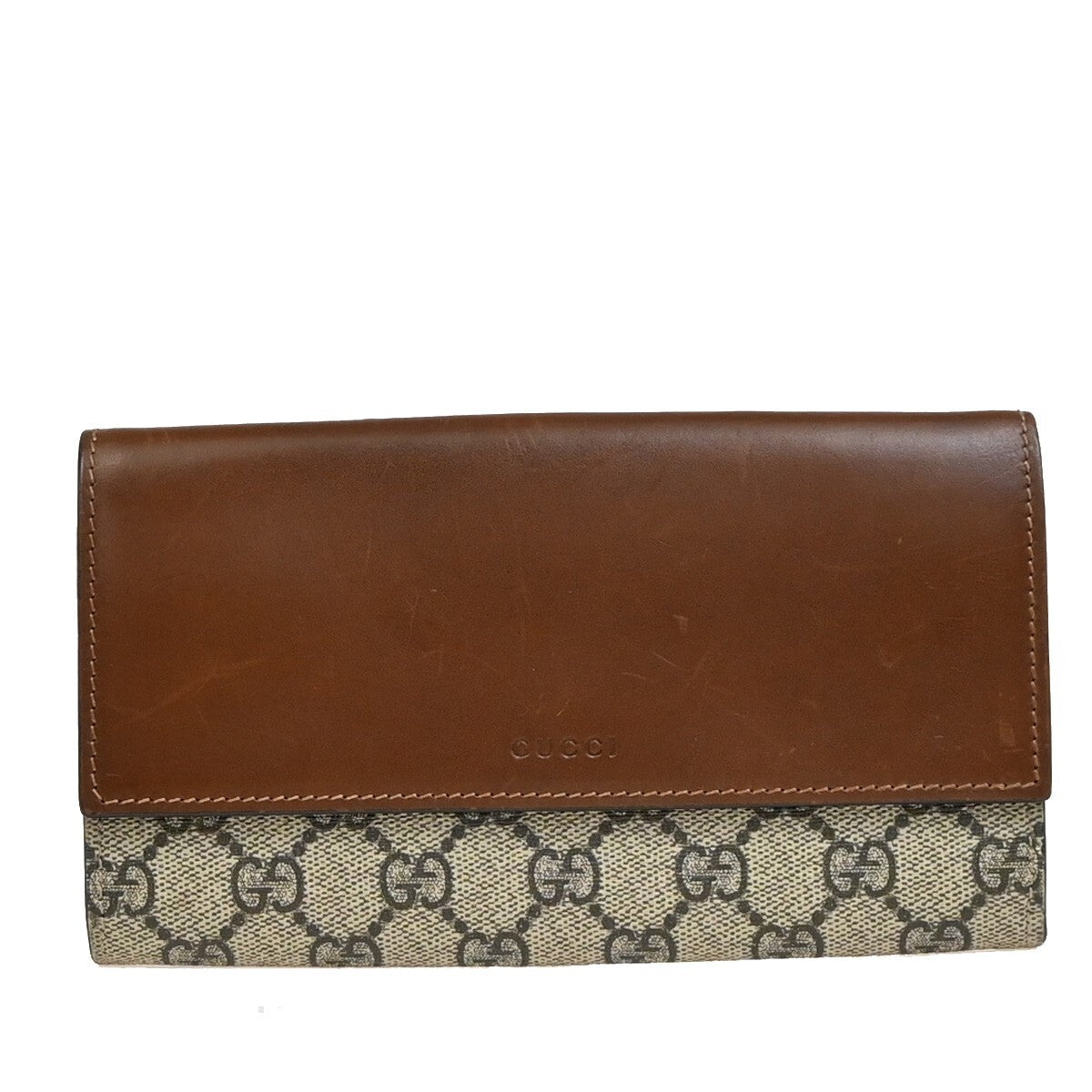 GUCCI Logo GG Pattern Long Bifold Wallet Supreme Leather Brown 62EE139