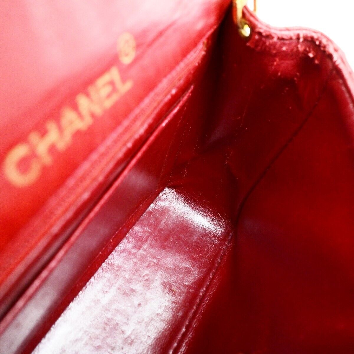 CHANEL CC Logo Mini Matelasse Chain Shoulder Bag Leather Red Vintage 673RF237