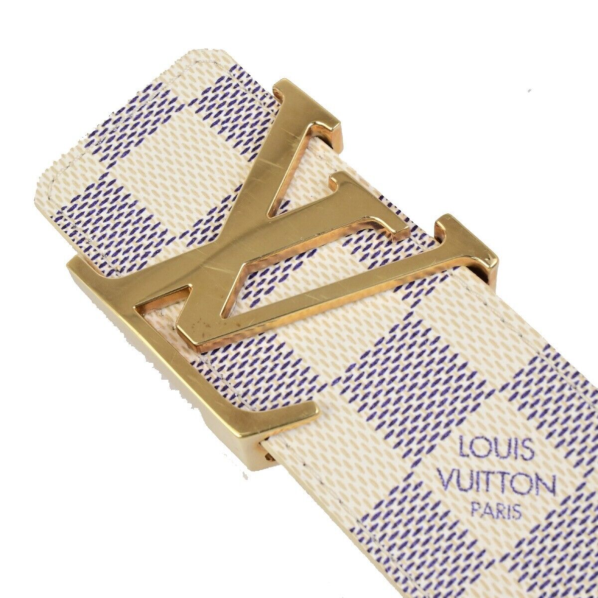 LOUIS VUITTON Ceinture Initiales Belt 100/40 Damier Azur Leather White 35FB275