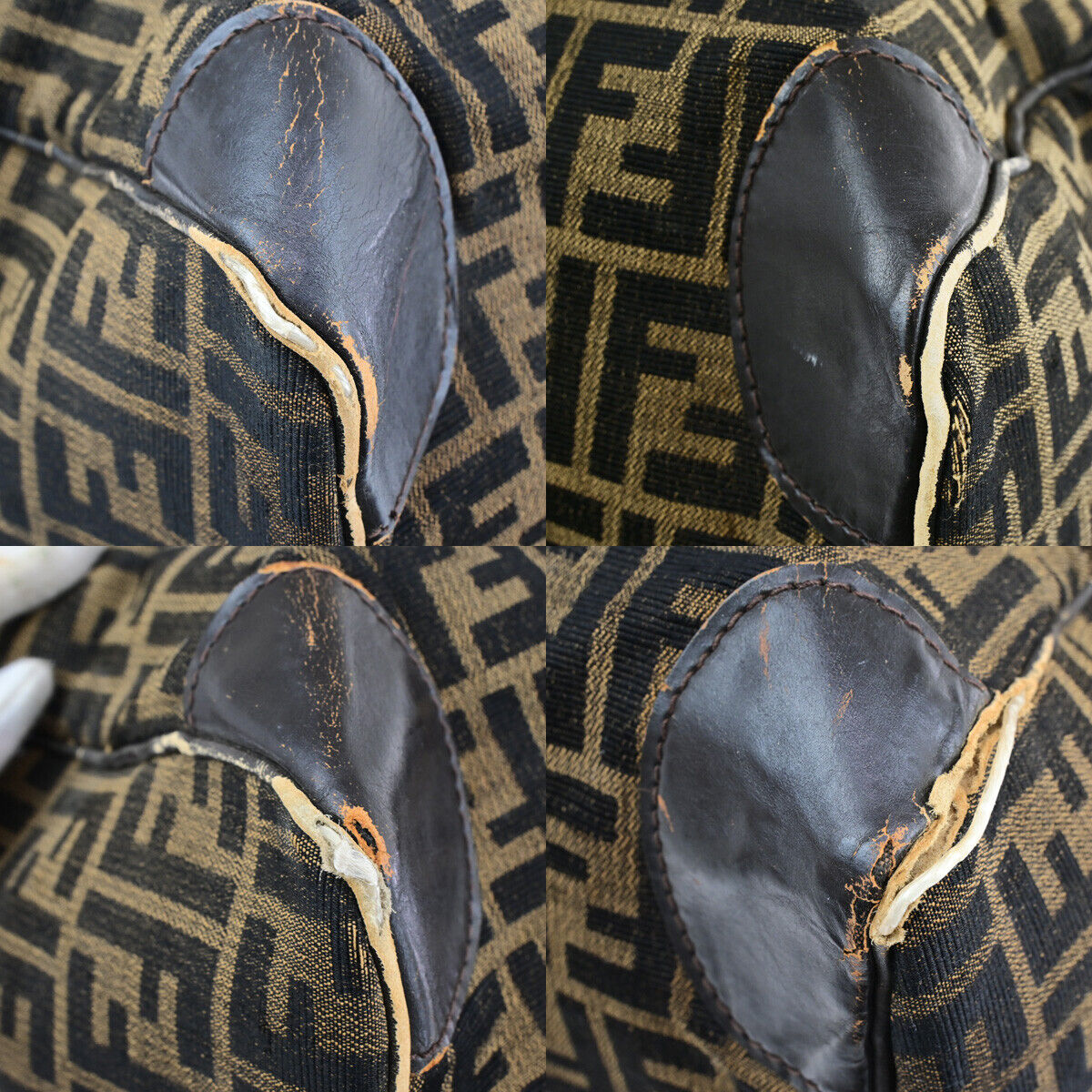 FENDI Logo Zucca Pattern Travel Hand Bag Canvas Leather Brown Italy 01SJ086