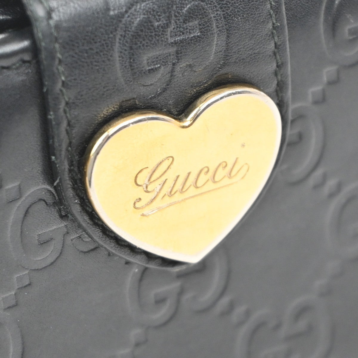 GUCCI Logo Guccissima GG Lovely Heart Bifold Long Wallet Leather Black 02KD033