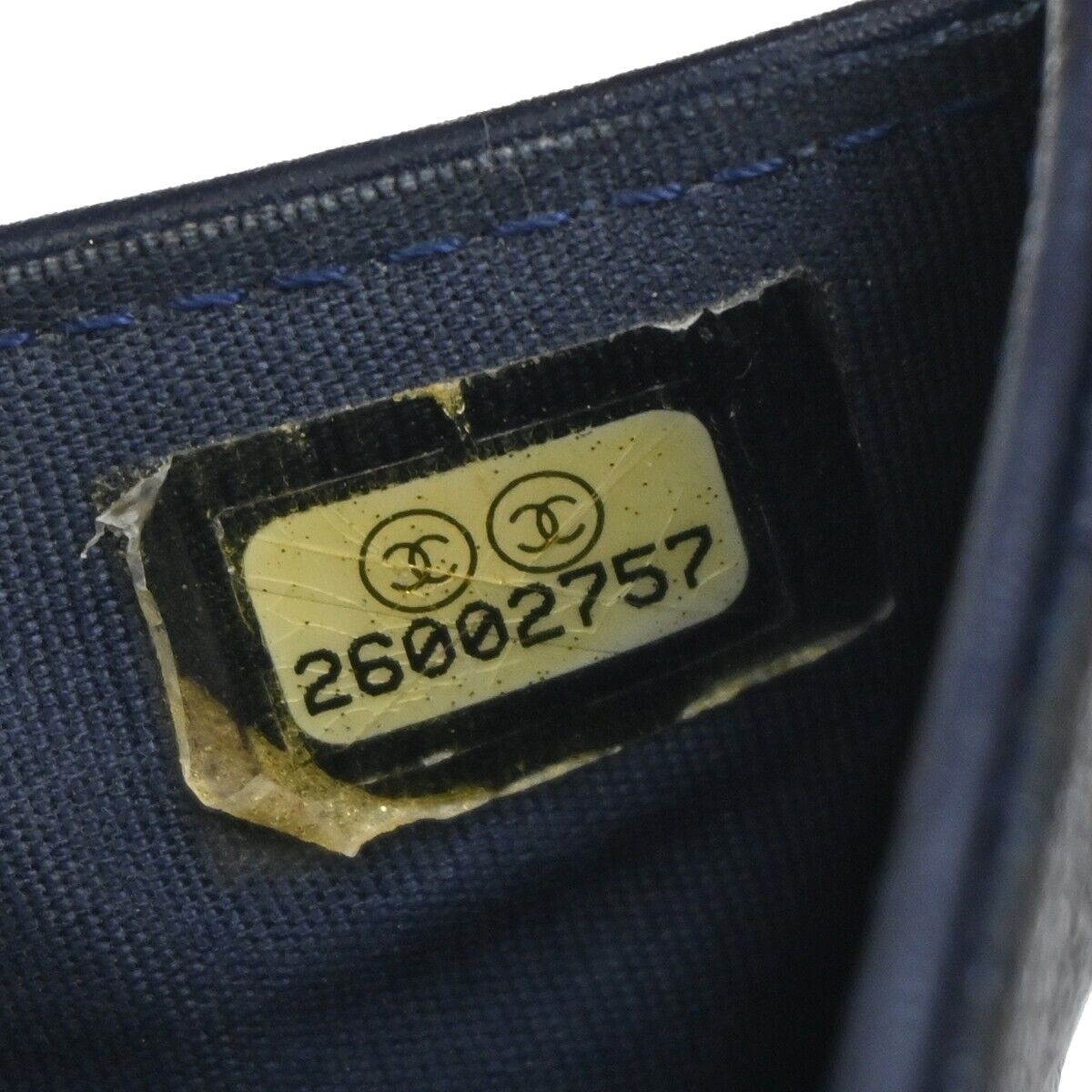 CHANEL CC Chanel boy Trifold Wallet Purse Caviar Skin Leather Navy Blue 34HB611