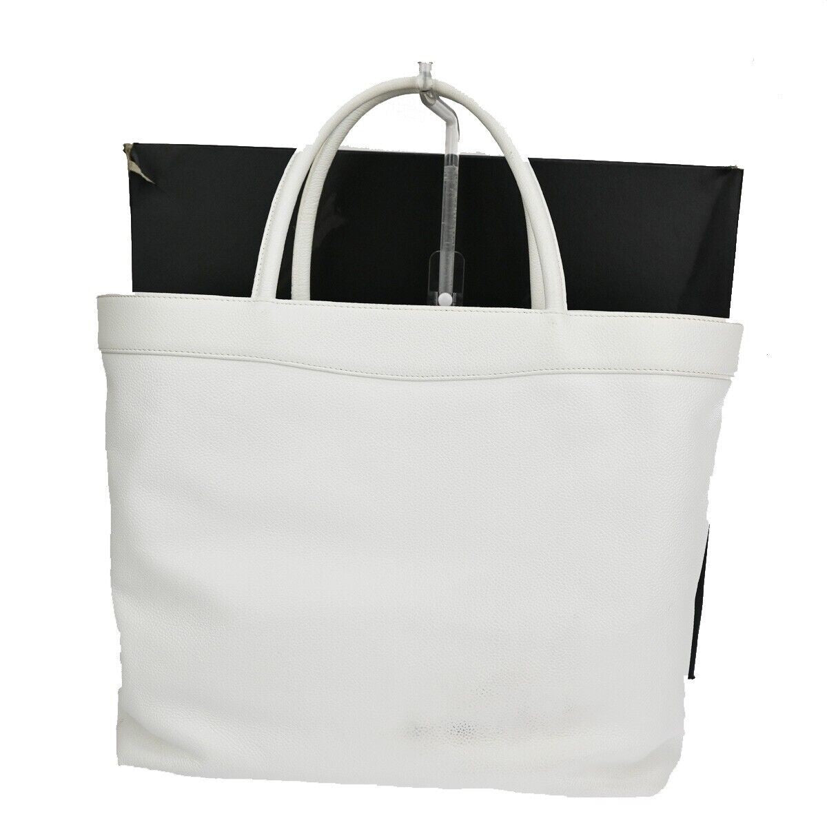 CHANEL CC Shoulder Hand Tote Bag Grained Calfskin Leather White GHW 21RJ365