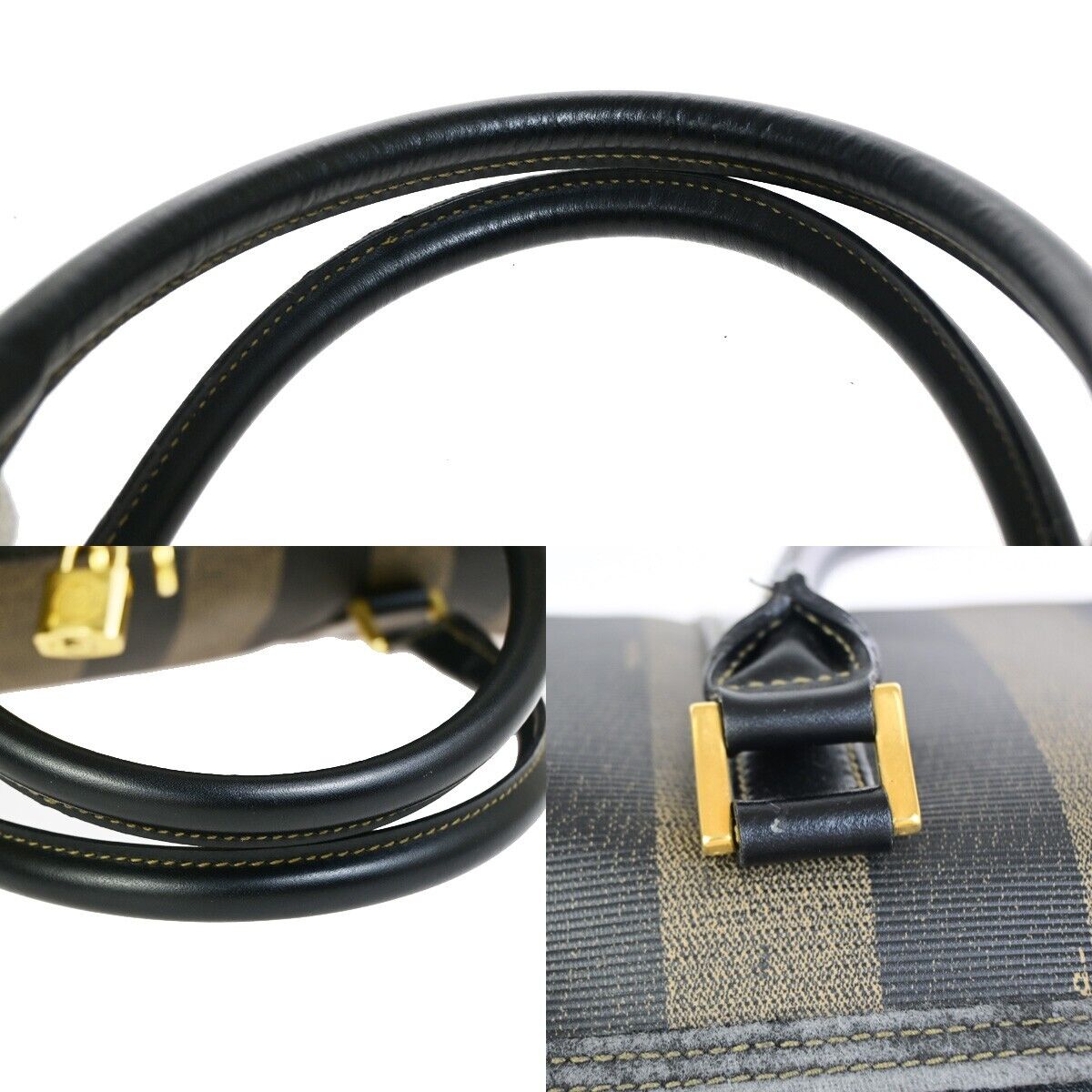 FENDI Logo Pequin Hand Bag PVC Leather Brown GHW Made in Italy 65EC949