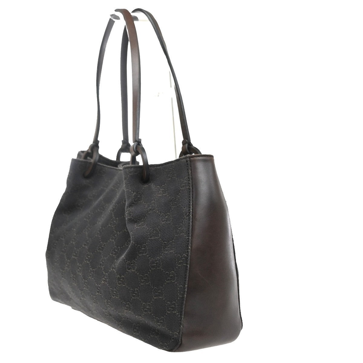 GUCCI Logo GG Pattern Shoulder Tote Hand Bag Canvas Leather Brown Italy 38MA585