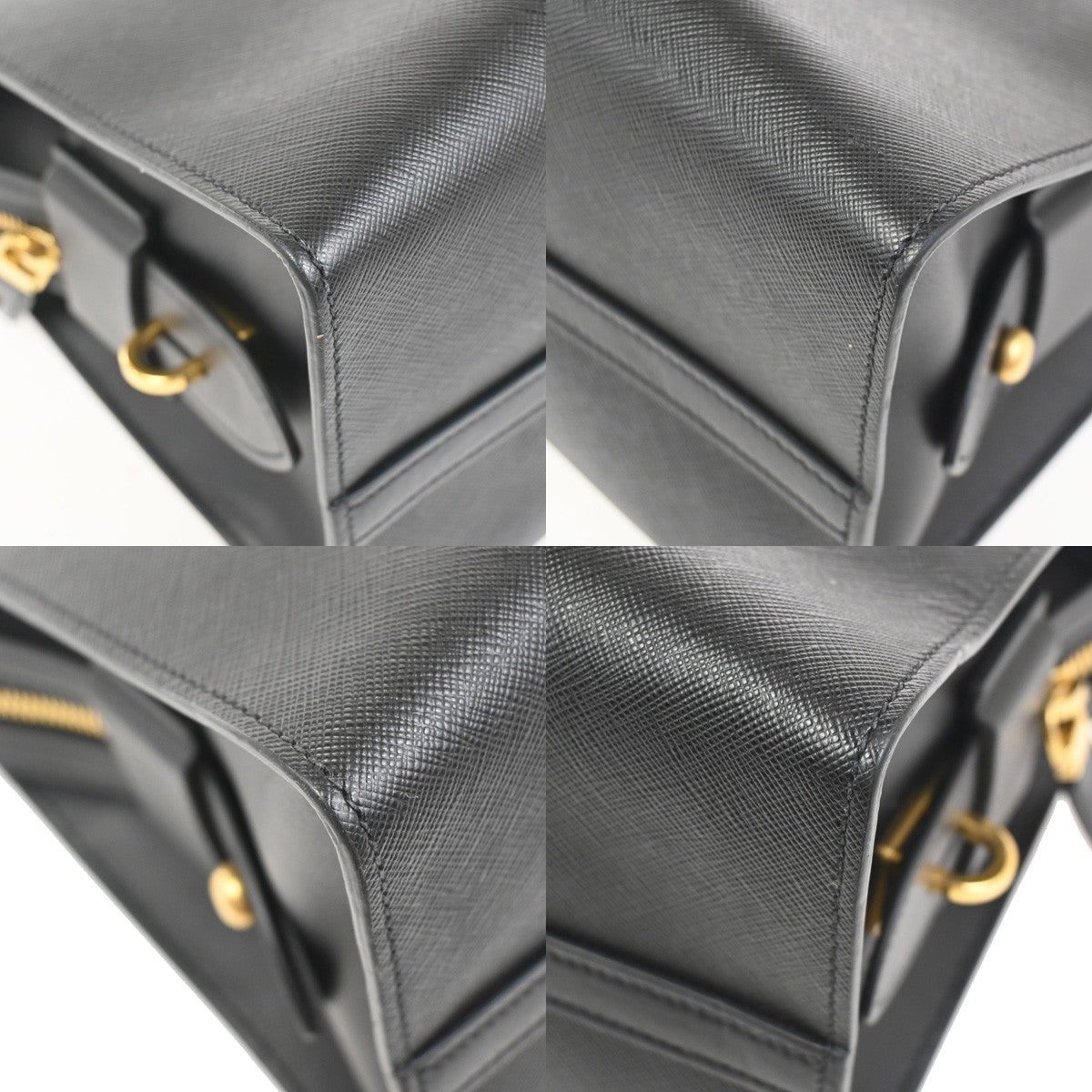 PRADA Logo Hand Bag with Bag Charm Saffiano Leather Black GHW Italy 95RL899