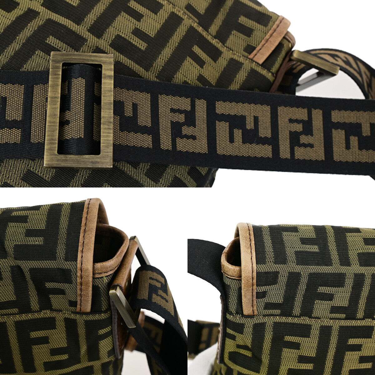 FENDI Logo Zucca Pattern Shoulder Bag Canvas Leather Brown GHW Italy 34SJ494