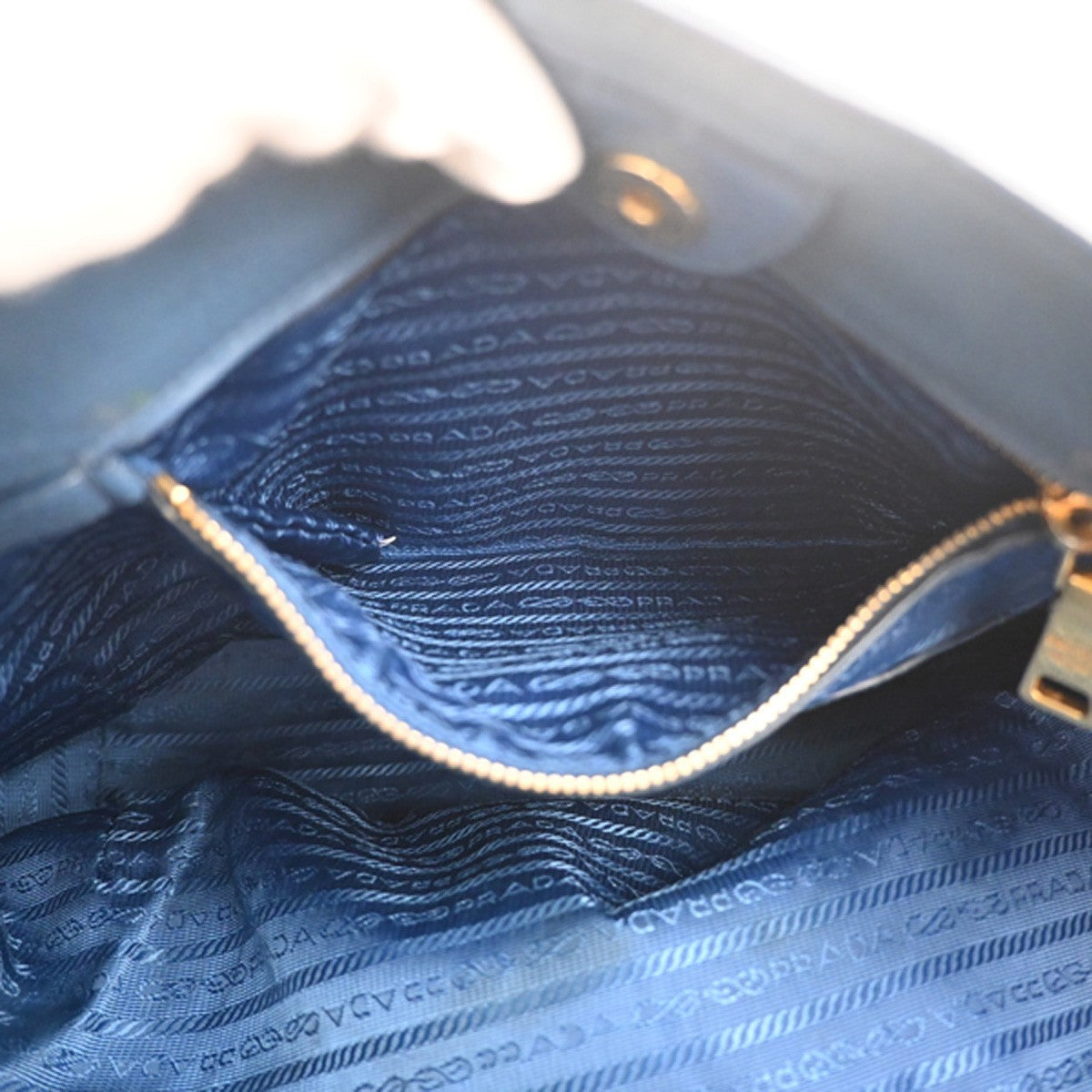 PRADA Logo 2way Shoulder Hand Bag Vitello Daino Leather Blue GHW 76MA442