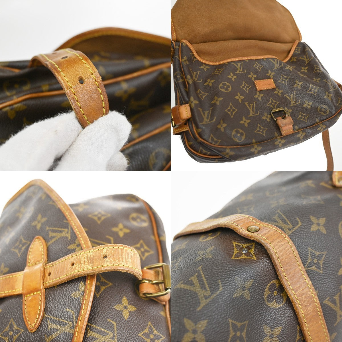 LOUIS VUITTON Logo Saumur 30 Shoulder Bag Monogram Leather Brown M42256 31YJ183