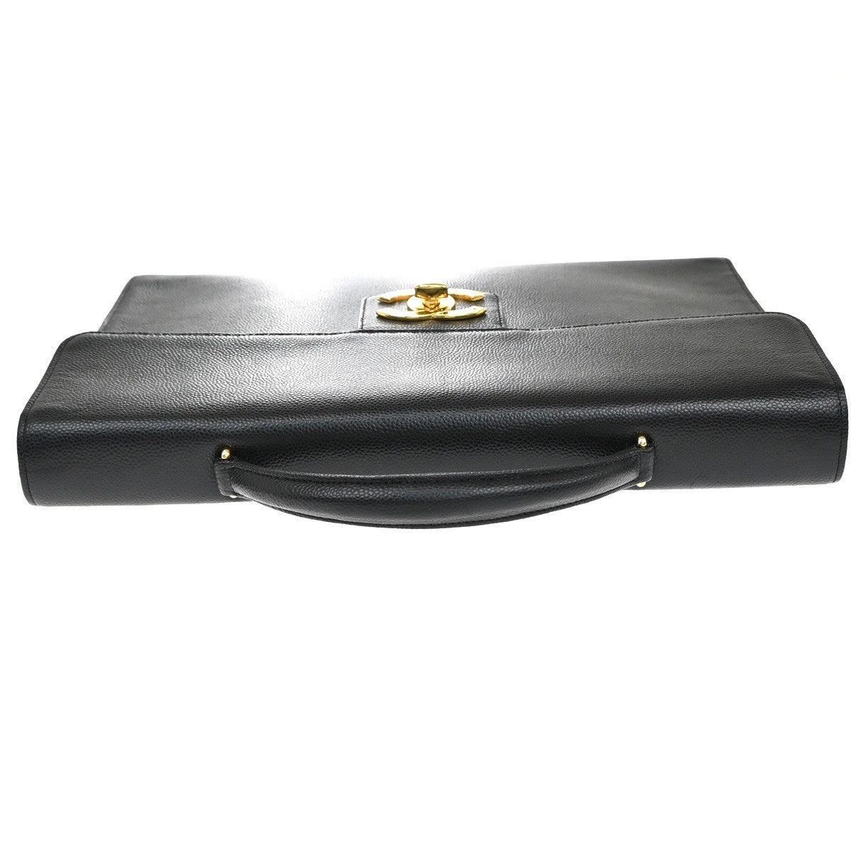 CHANEL CC Logo Business Hand Bag Grained Calfskin Leather Black GHW 375RF927