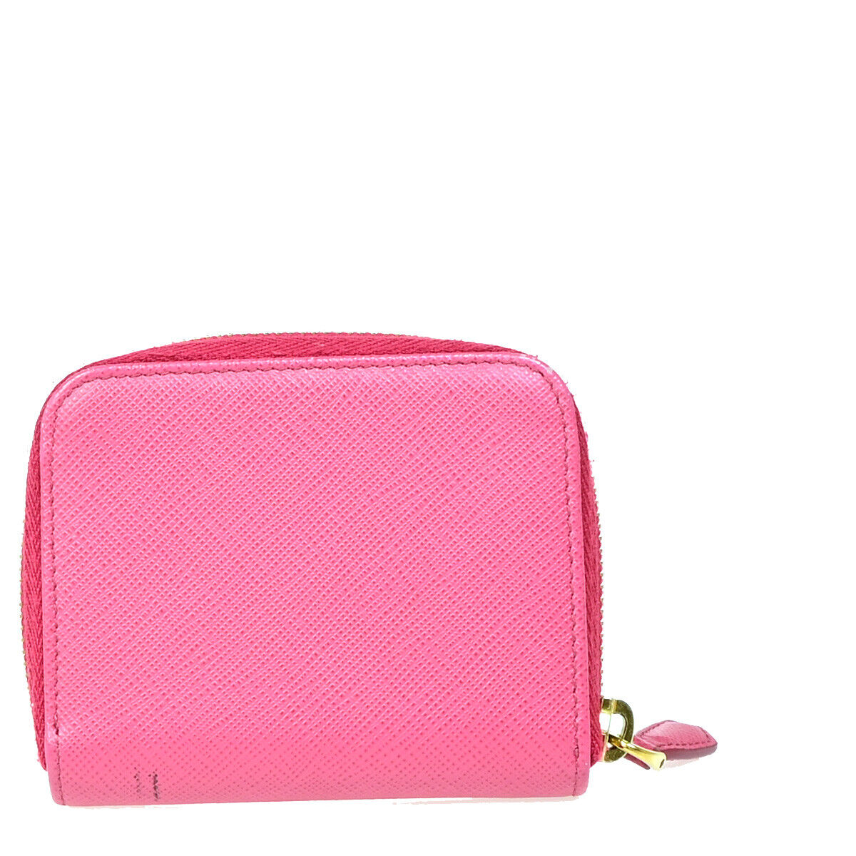 PRADA Logo Saffiano Mini Zipper Around Wallet Leather Pink GHW Italy 38YE697