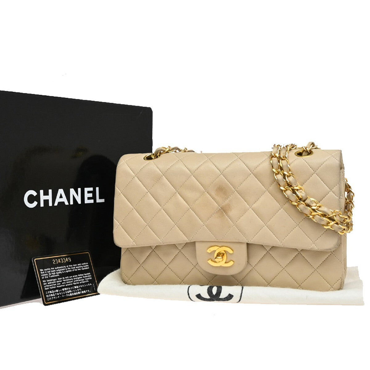 CHANEL Matelasse 25 Double Flap Chain Shoulder Bag Leather BE Vintage 373RF341