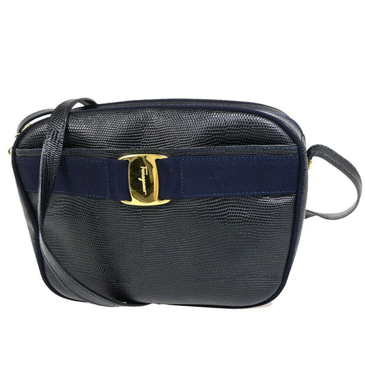 SALVATORE FERRAGAMO Vara Mini Shoulder Bag Embossing Leather Blue 69FB072