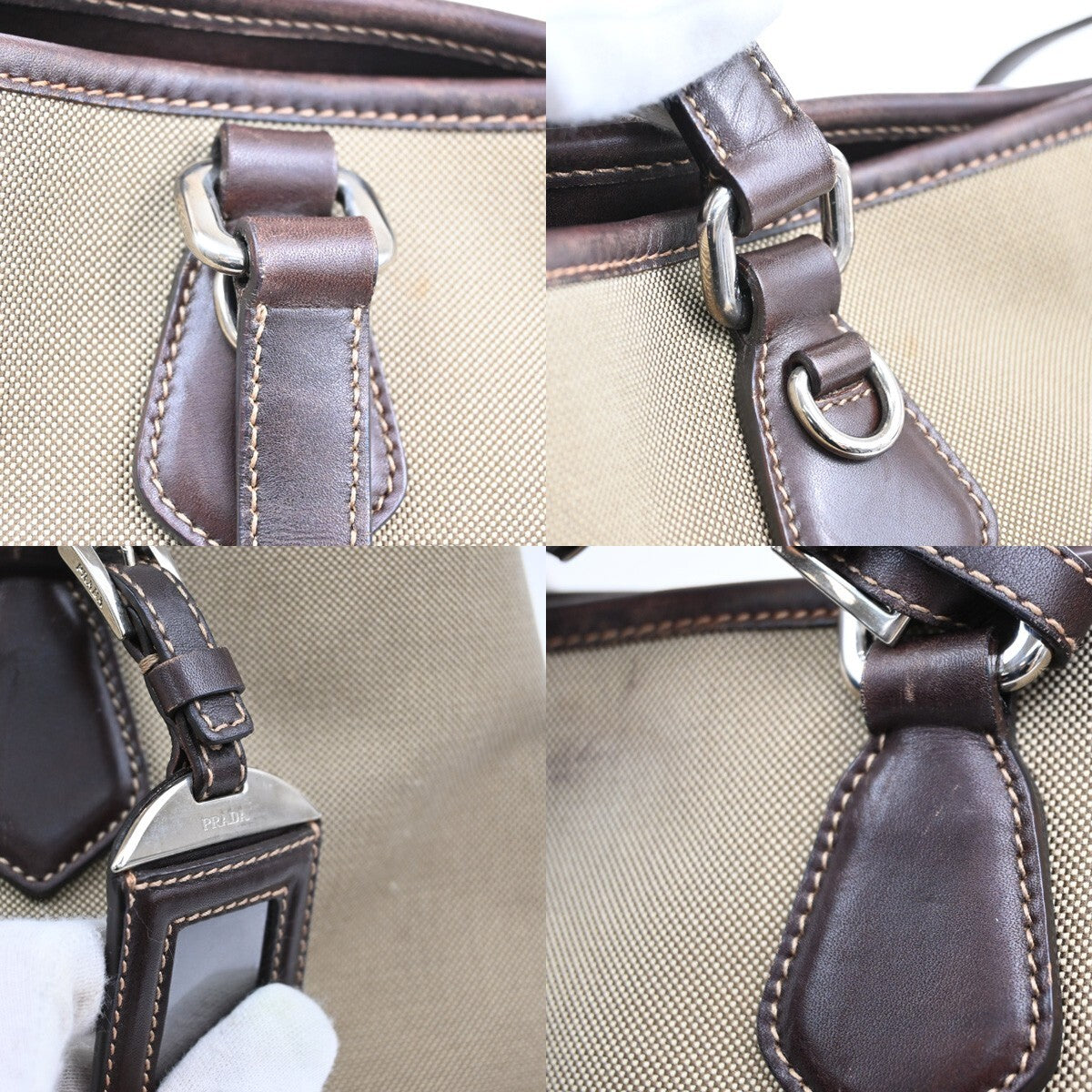 PRADA MILANO Logo Shoulder Bag Canvas Leather Brown Made in Italy 38EE166
