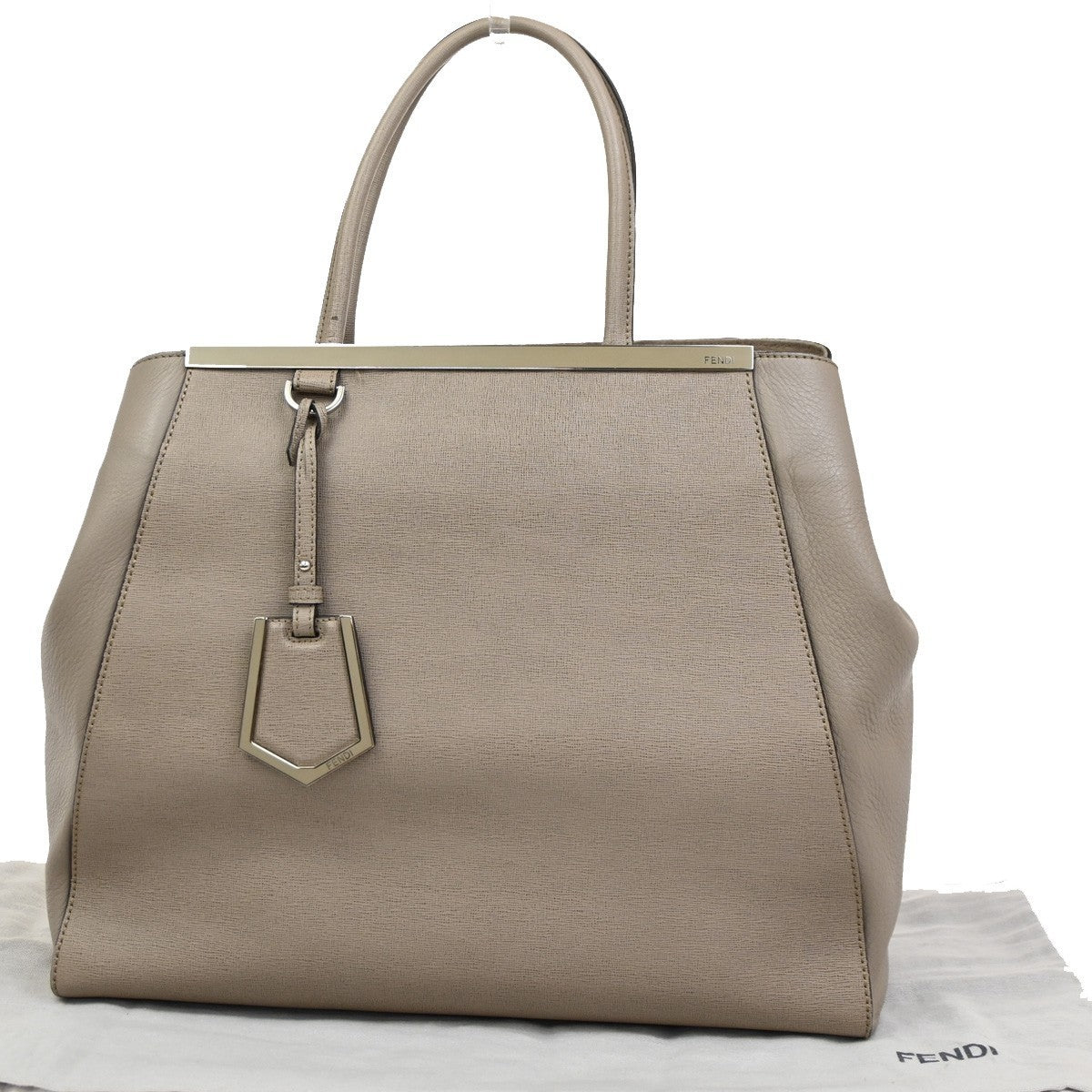 FENDI Logo Large 2Jours Hand Tote Bag Leather Beige Greige SHW Italy 32YH863