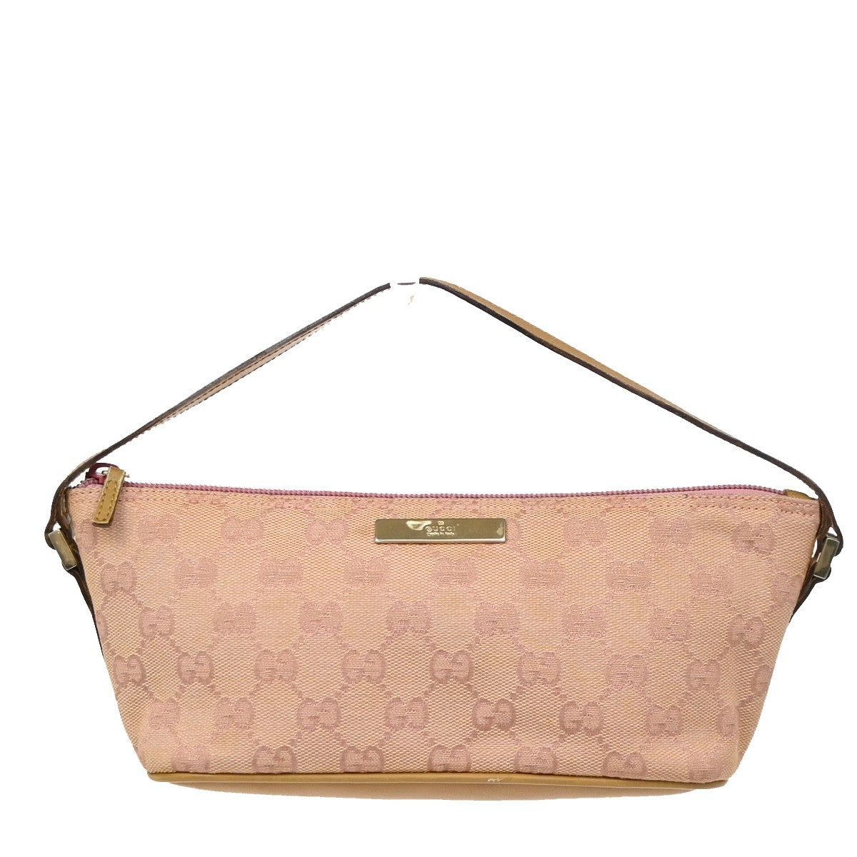GUCCI Logo GG Pattern Hand Bag Canvas Leather Brown Pink GHW Italy 62ZA265