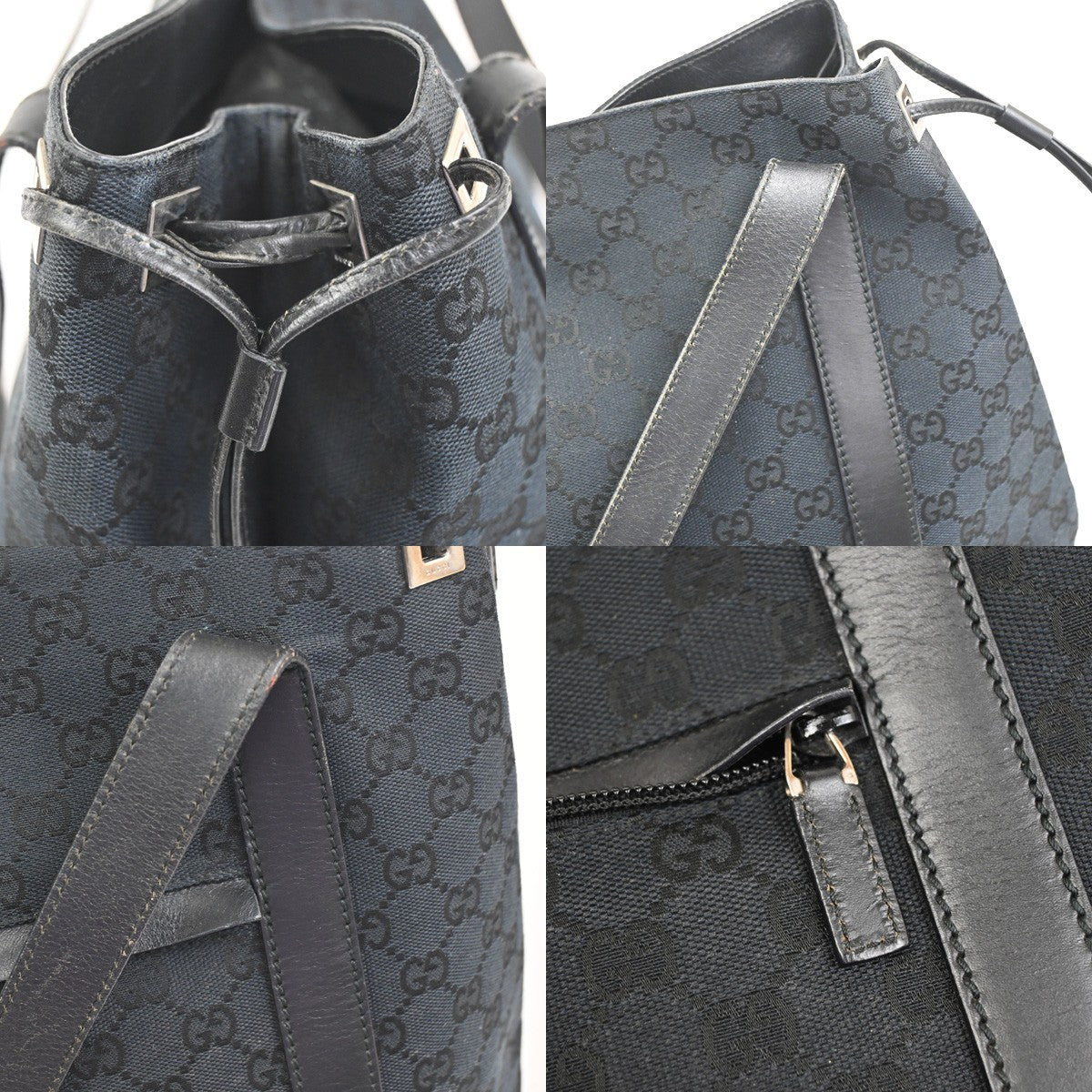 GUCCI Logo GG Pattern Shoulder Tote Bag Canvas Leather Black SHW Italy 80KD022