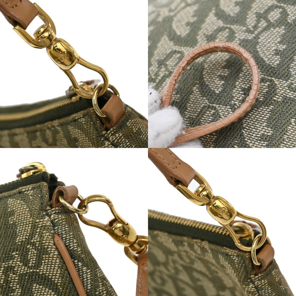 CHRISTIAN DIOR Logo Saddle Shoulder Bag Canvas Leather Green Spain 98EF916