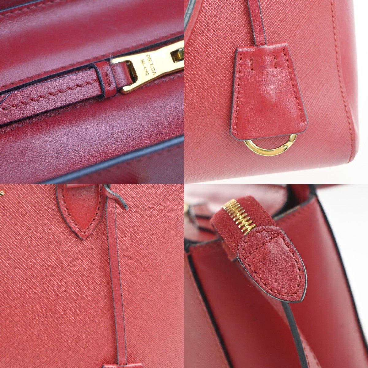 PRADA Galleria Logo 2way Shoulder Hand Bag Saffiano Leather Red GHW 11KC716
